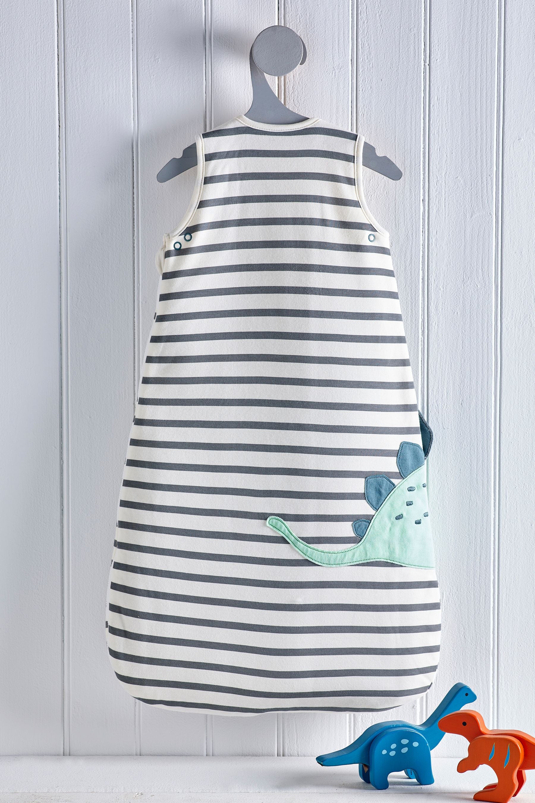 Blue Baby Dino Striped 100% Cotton 2.5 Tog Sleep Bag