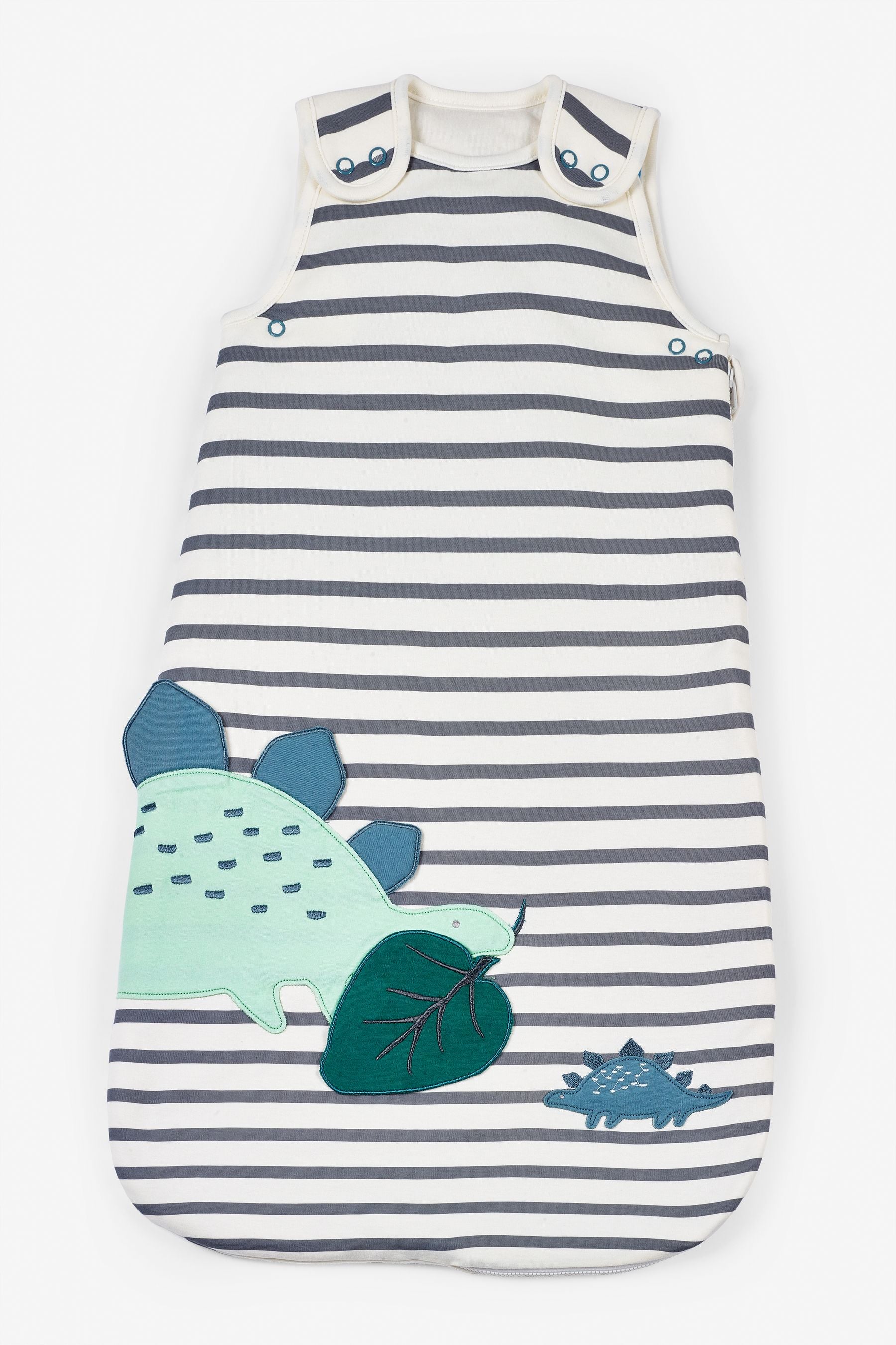 Blue Baby Dino Striped 100% Cotton 2.5 Tog Sleep Bag