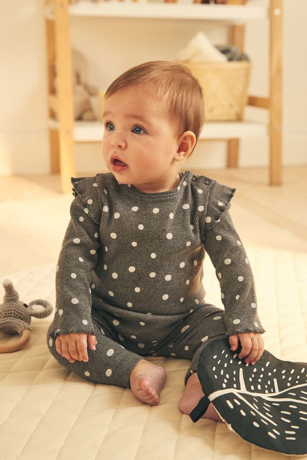 Grey Spot Baby Top And Legging Set