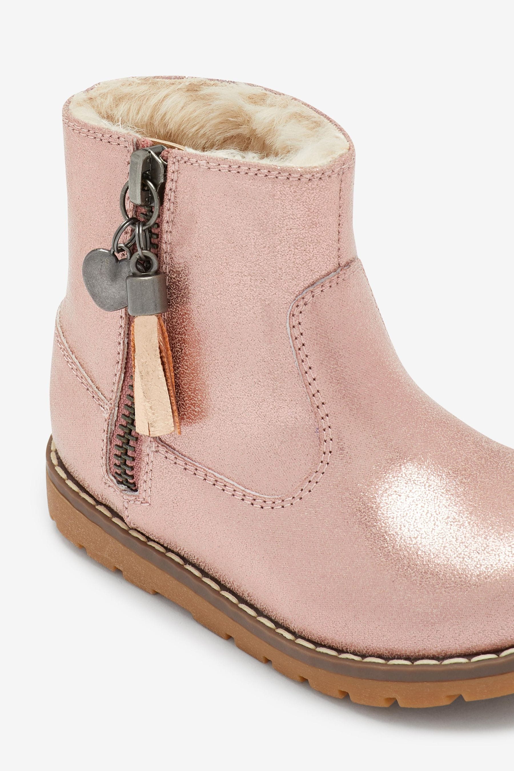 Rose Gold Pink Warm Lined Tassel Detail Zip Boots