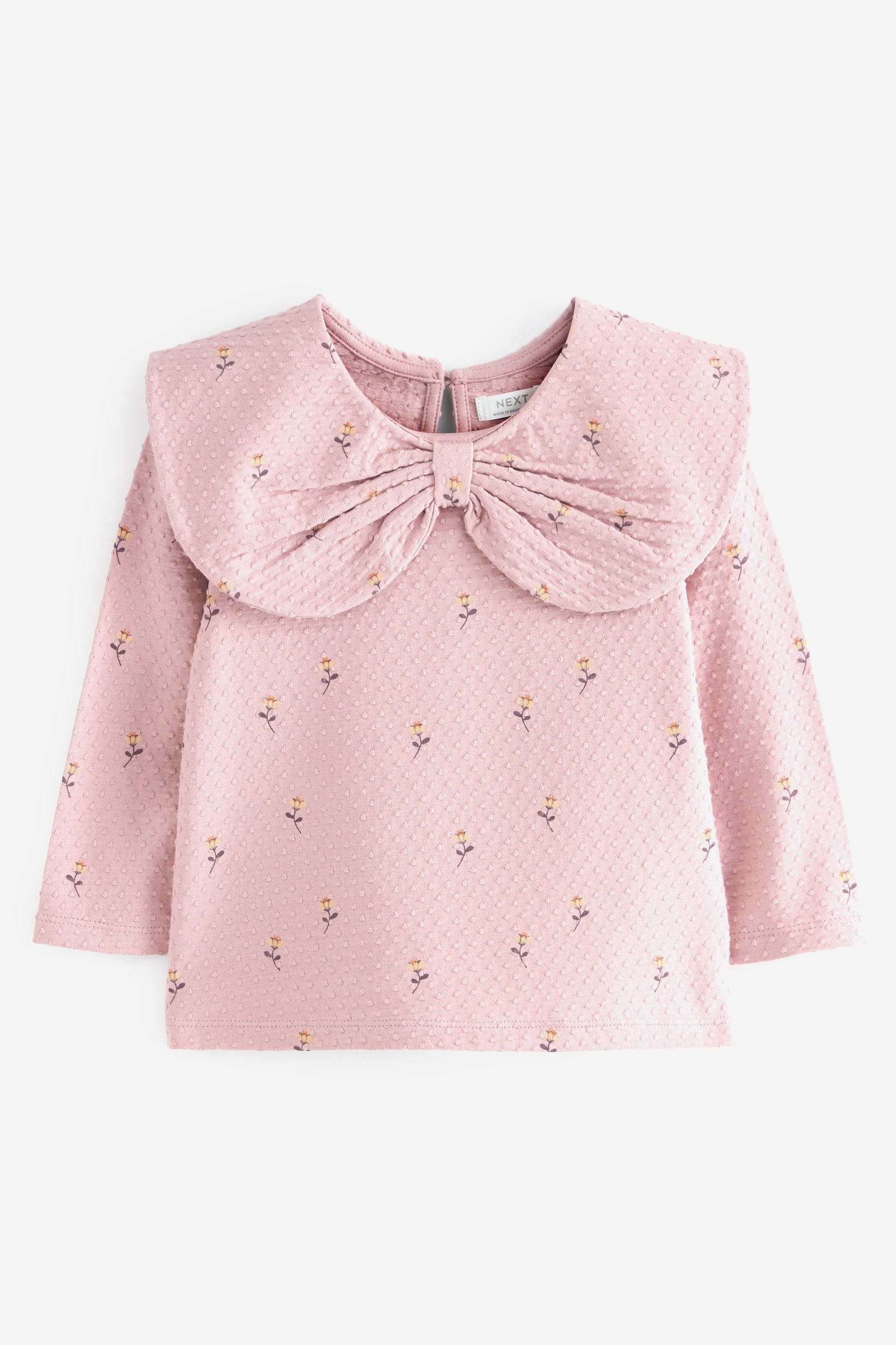 Pink Flower Long Sleeve Bow Collar T-Shirt (3mths-7yrs)