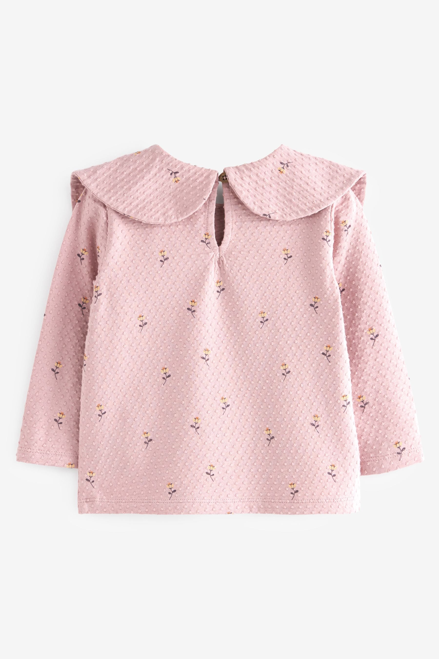 Pink Flower Long Sleeve Bow Collar T-Shirt (3mths-7yrs)