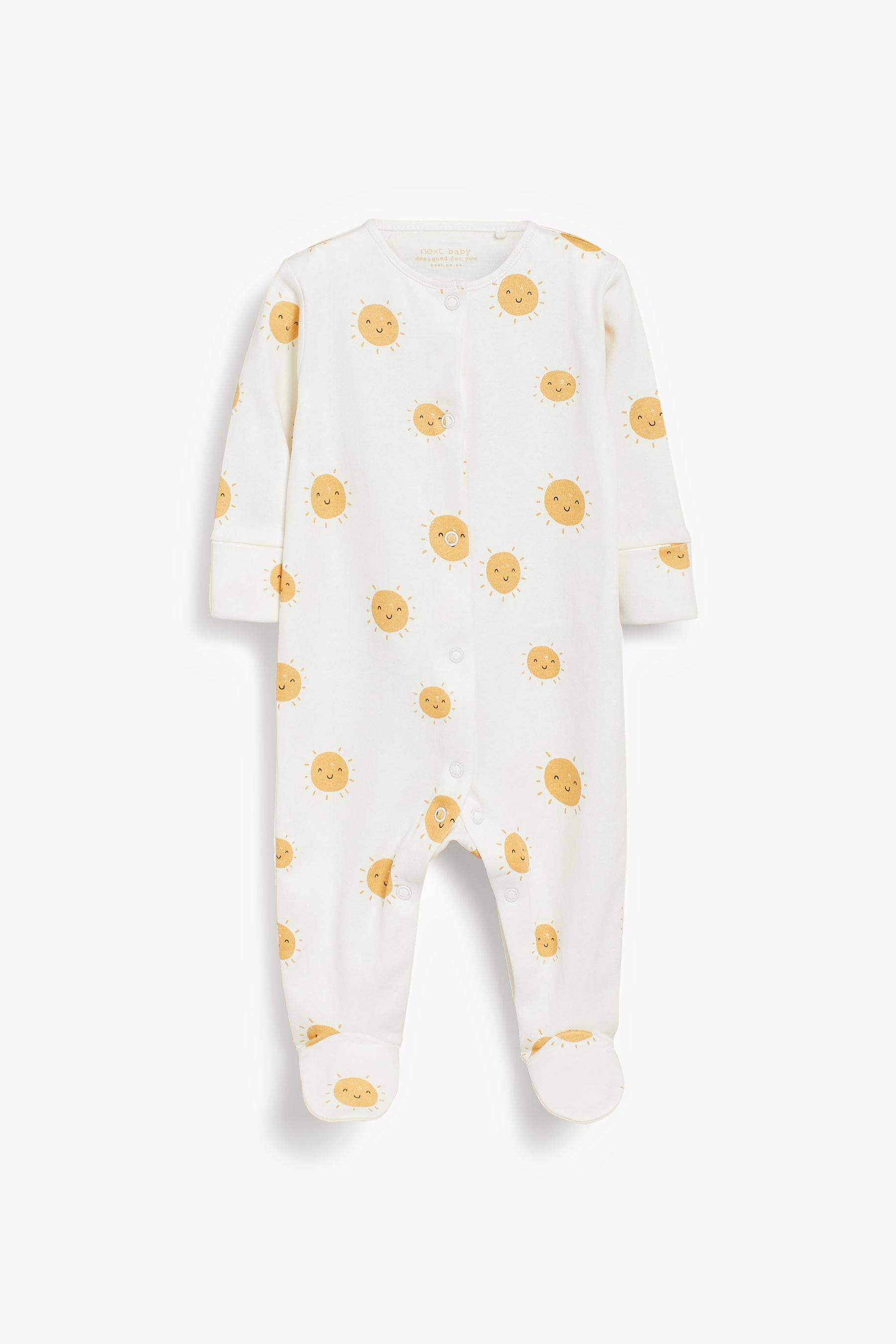 Yellow/Cream 5 Pack Printed Baby Sleepsuits (0mths-3yrs)