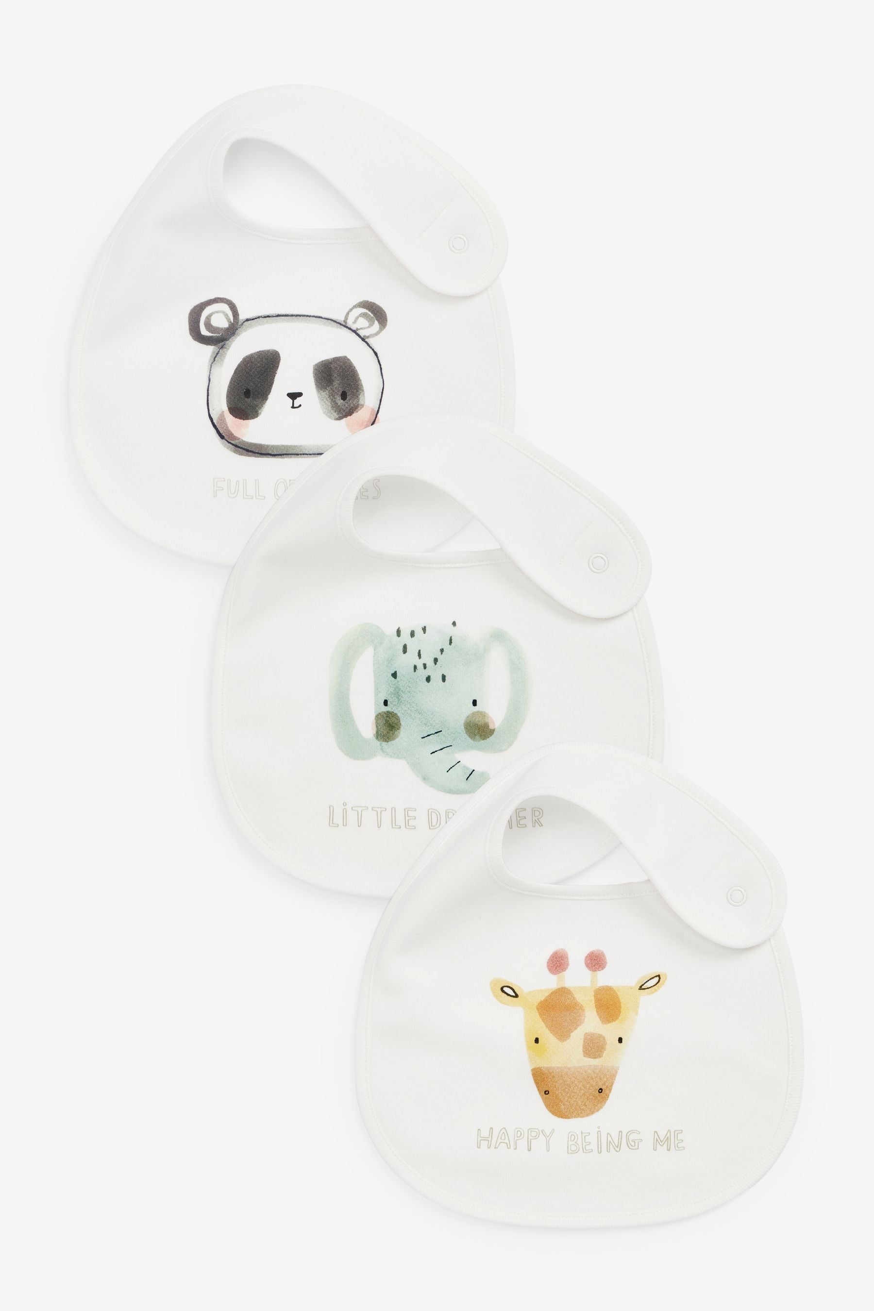 White Character 3 Pack Cotton Safari Baby Bibs