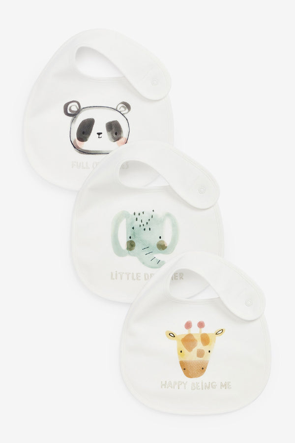 White Character 3 Pack Cotton Safari Baby Bibs