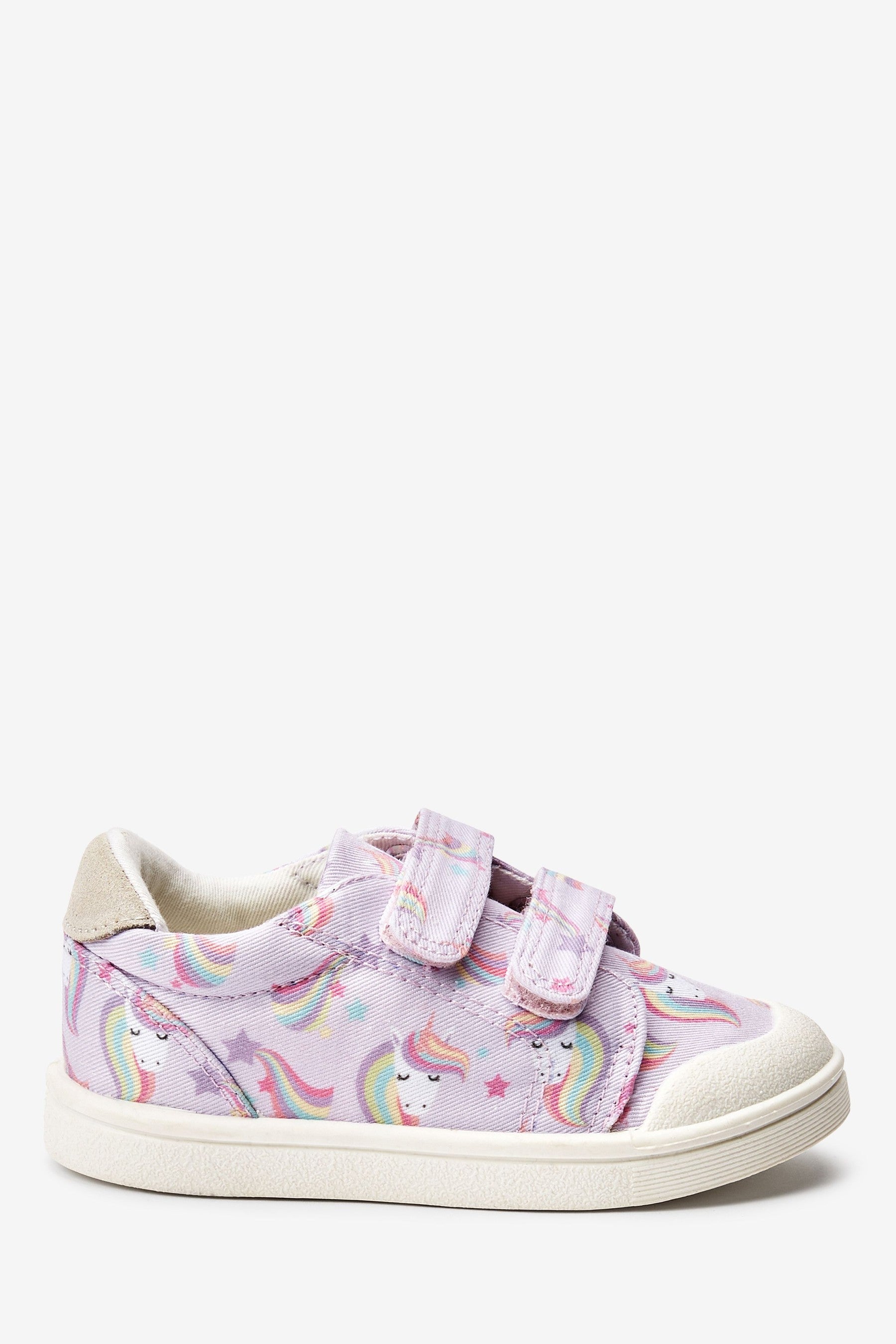 Lilac Purple Unicorn Standard Fit (F) Canvas Toe Bumper Trainers