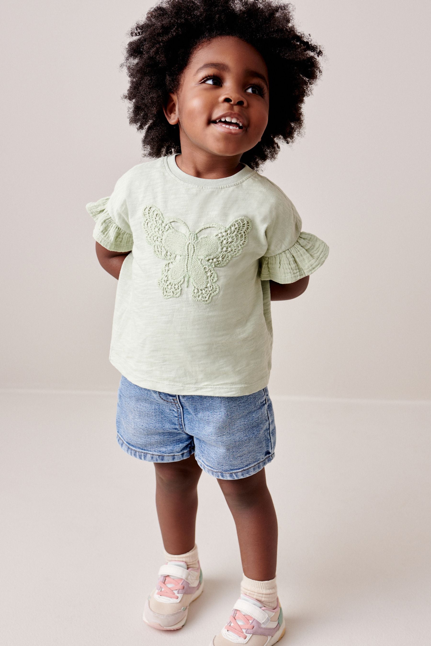 Pale Green Crochet Butterfly T-Shirt (3mths-7yrs)