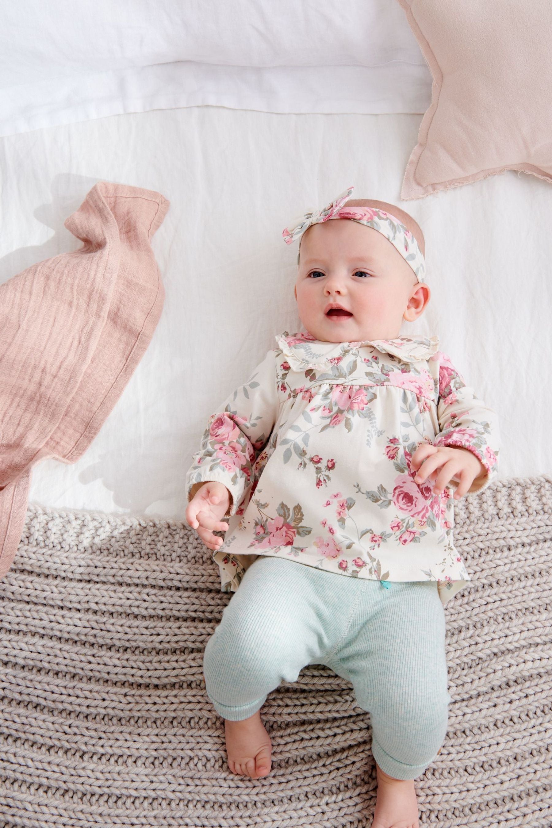 Teal Blue Baby T-Shirt, Leggings And Headband Set