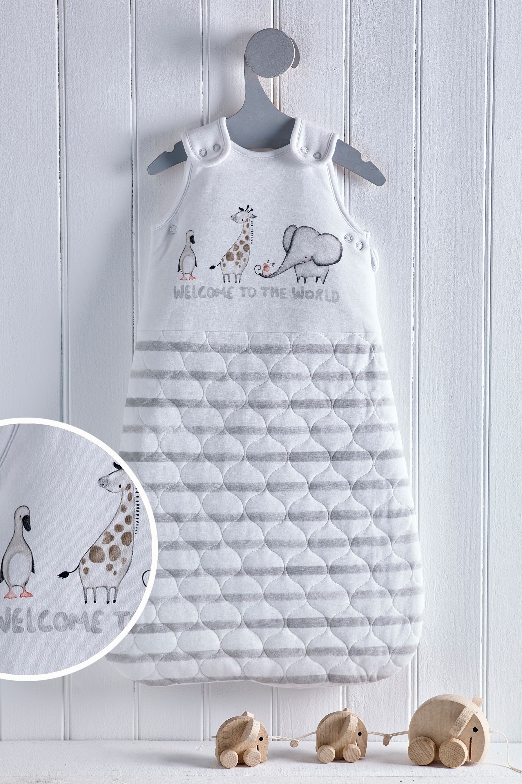 Grey Baby Animals Baby 100% Cotton 2.5 Tog Sleep Bag