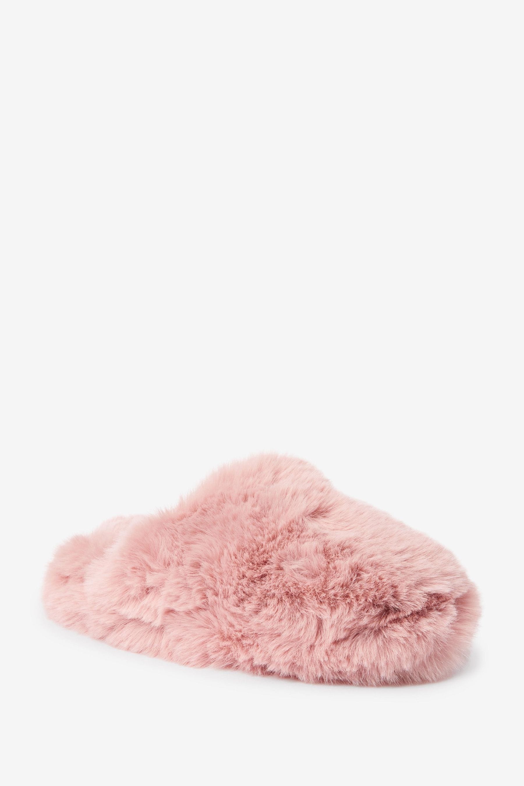 Pink Faux Fur Mule Slippers