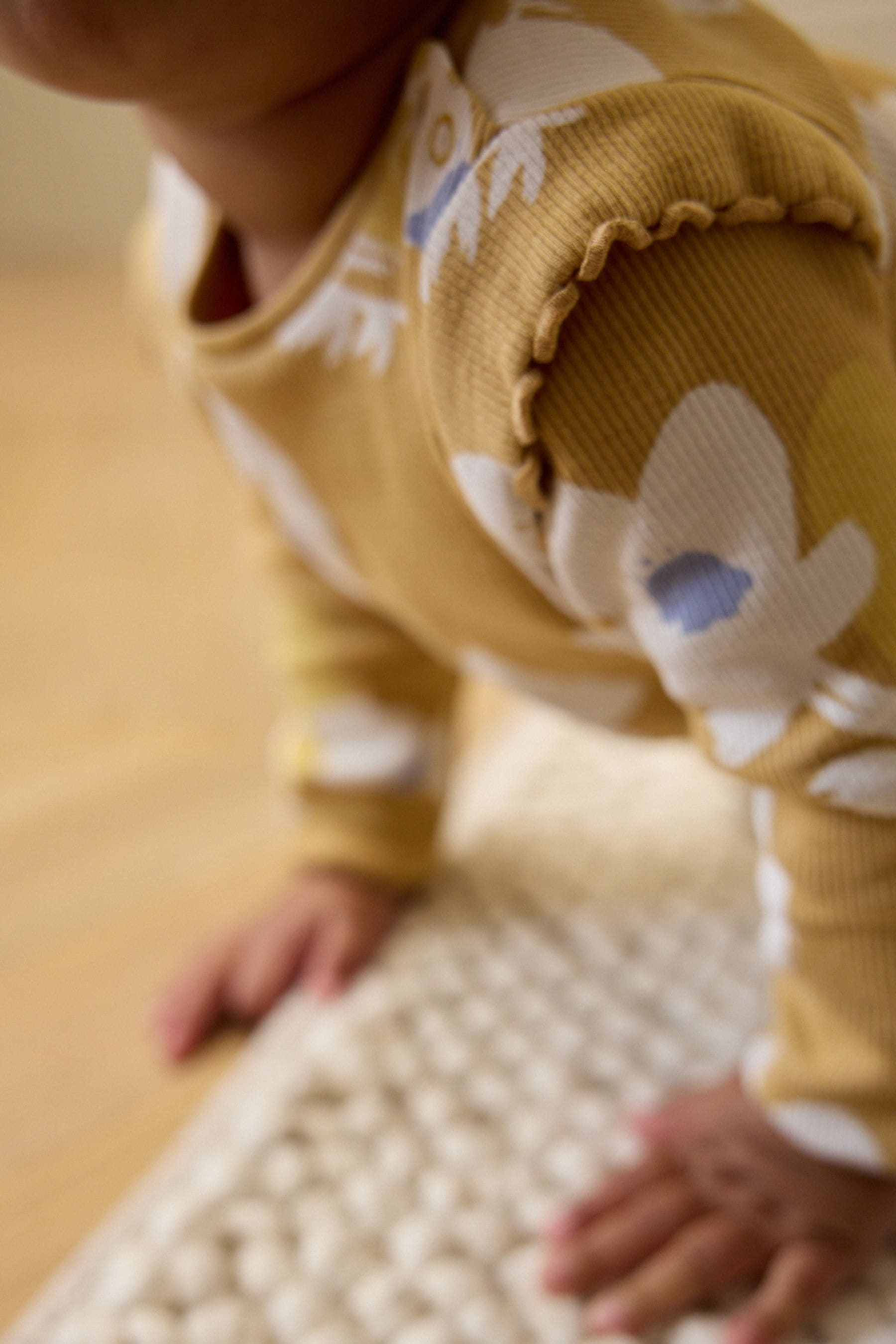 Ochre Yellow Floral Baby Top And Leggings Set