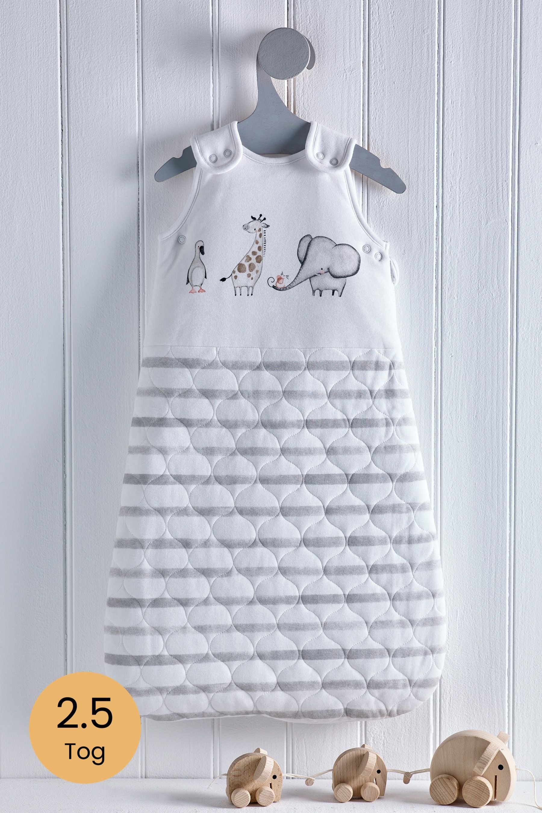 Grey Baby Animals Baby 100% Cotton 2.5 Tog Sleep Bag