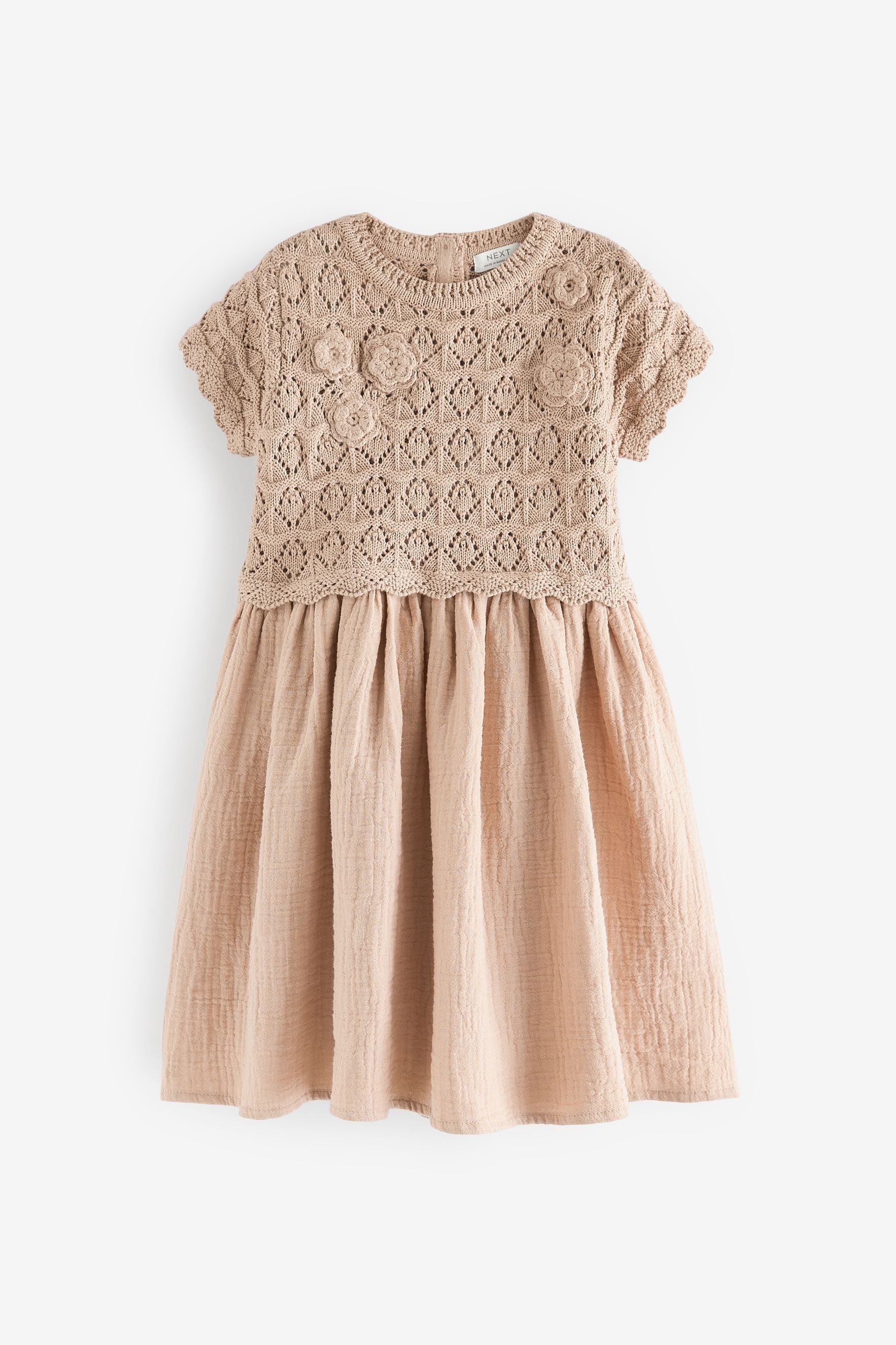 Neutral Crochet Flower Dress (3mths-7yrs)