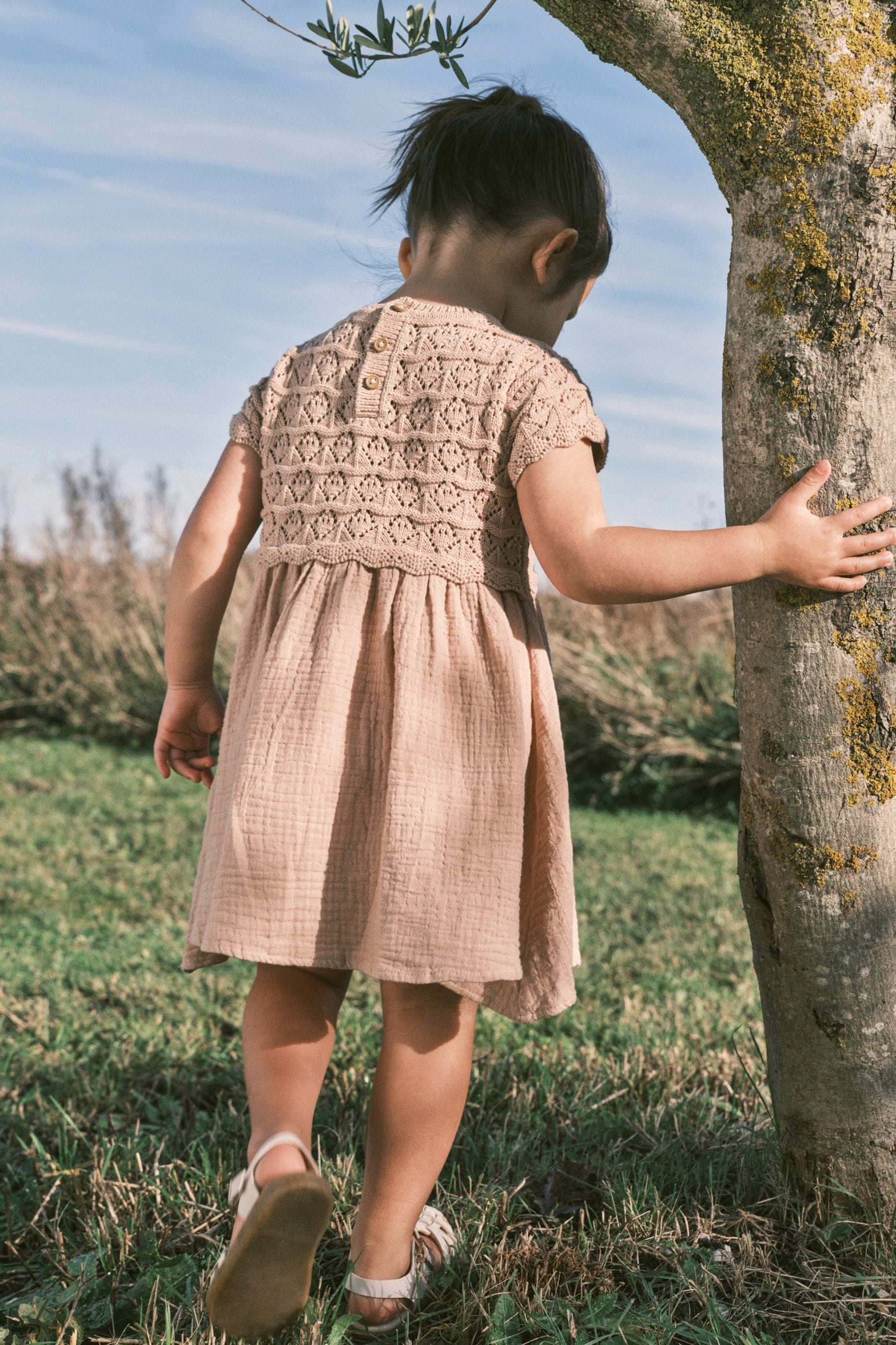 Neutral Crochet Flower Dress (3mths-7yrs)