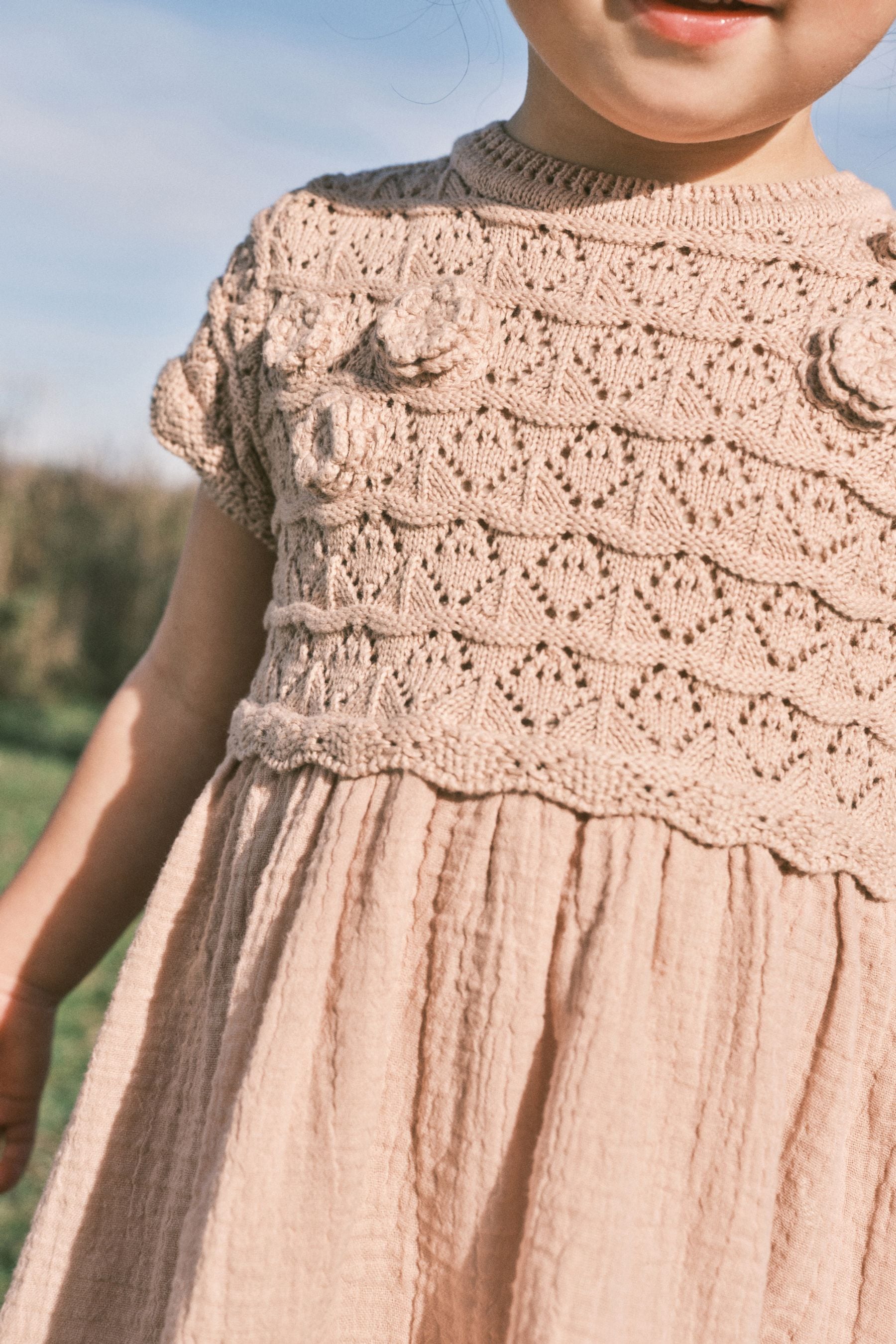 Neutral Crochet Flower Dress (3mths-7yrs)