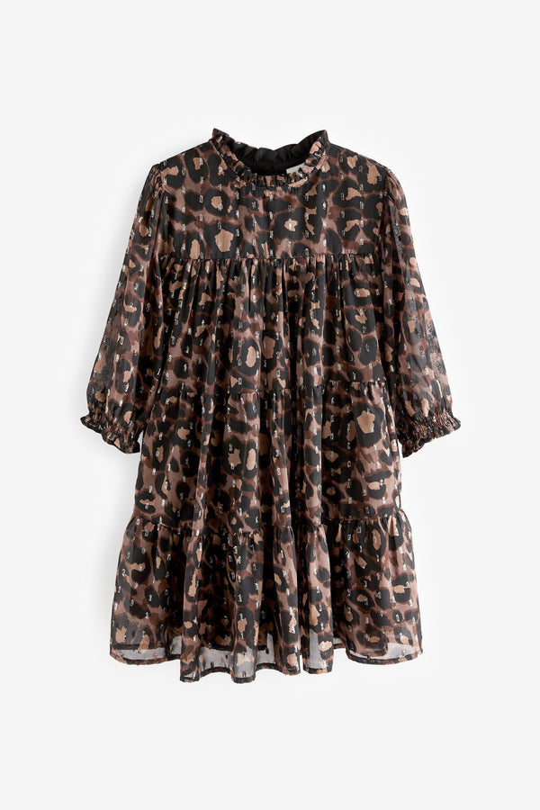 Animal Print Metallic Chiffon Dress (3-16yrs)