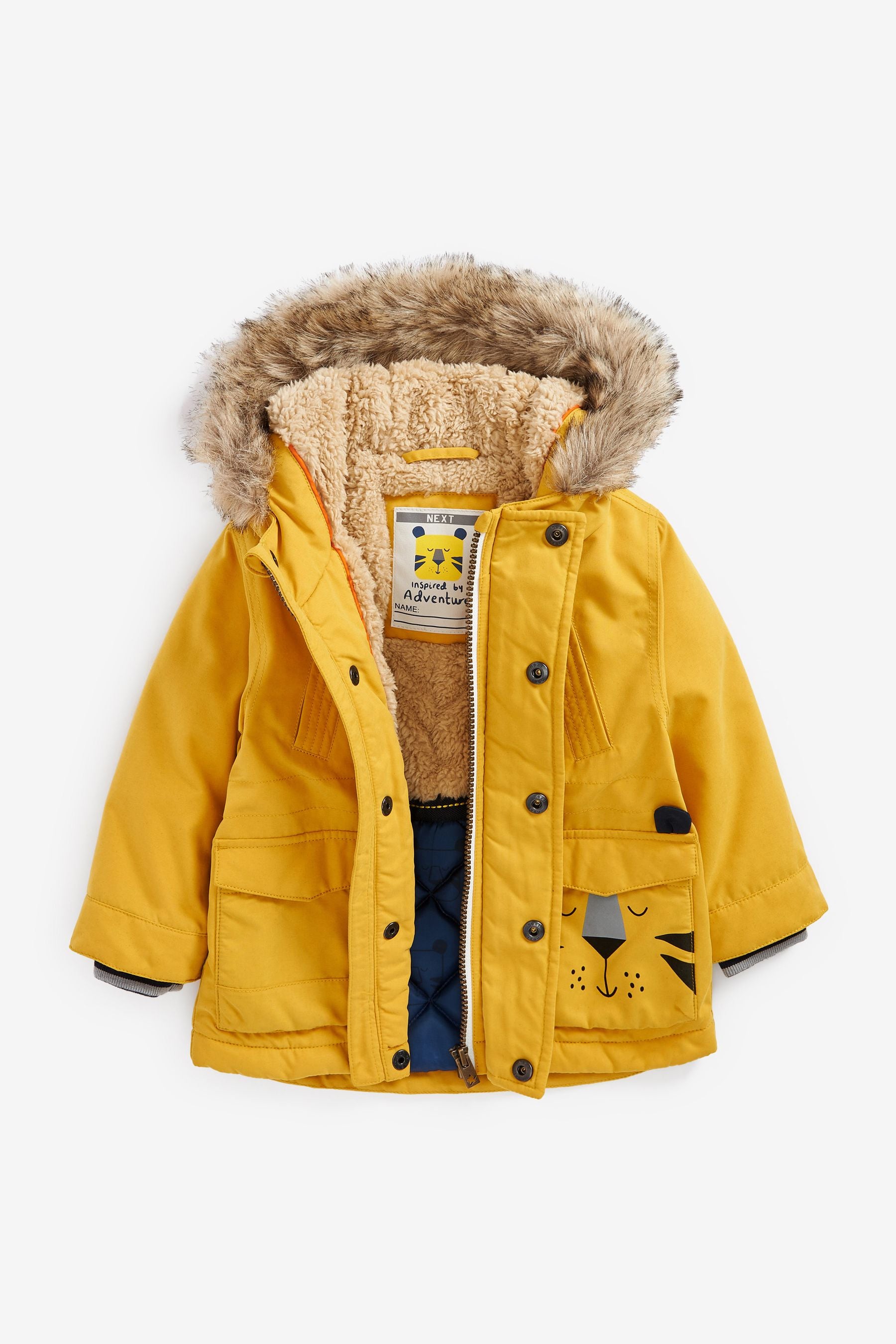 Yellow Faux Fur Hooded Parka Coat (3mths-7yrs)