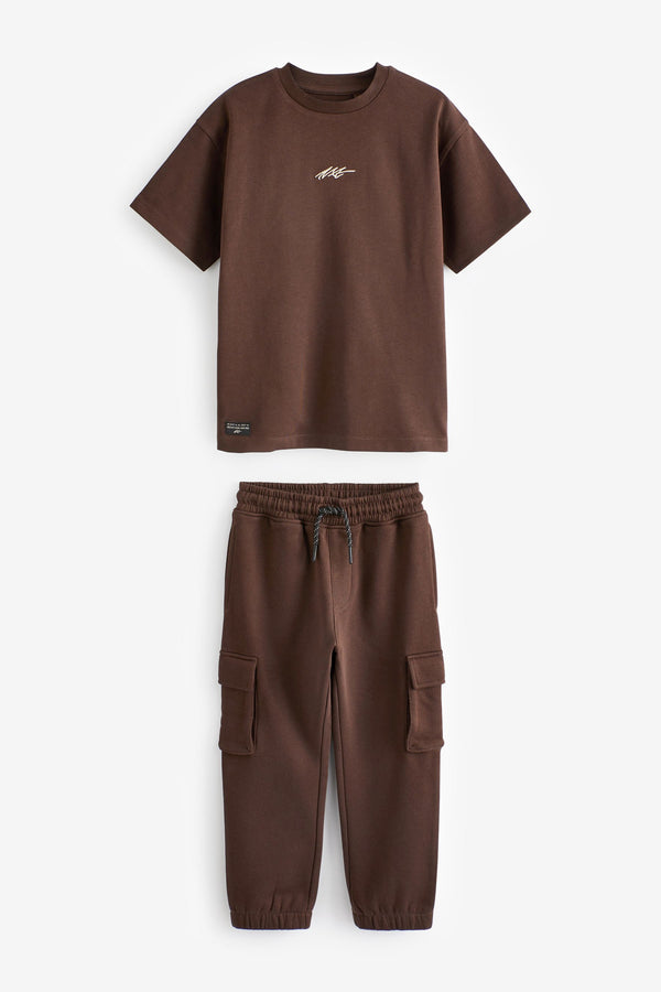 Chocolate Brown Cargo Joggers And T-Shirt Set (3-16yrs)