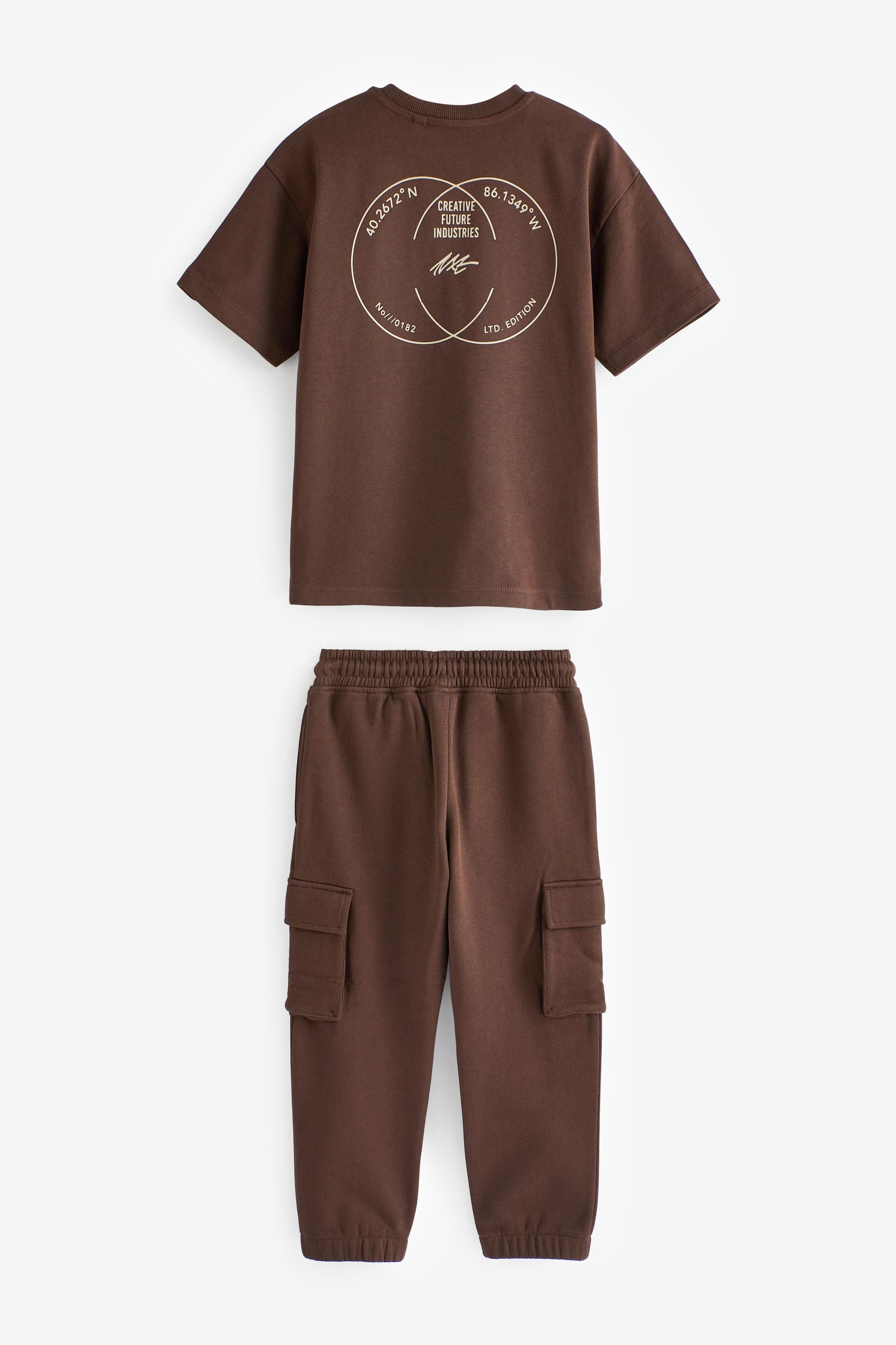 Chocolate Brown Cargo Joggers And T-Shirt Set (3-16yrs)