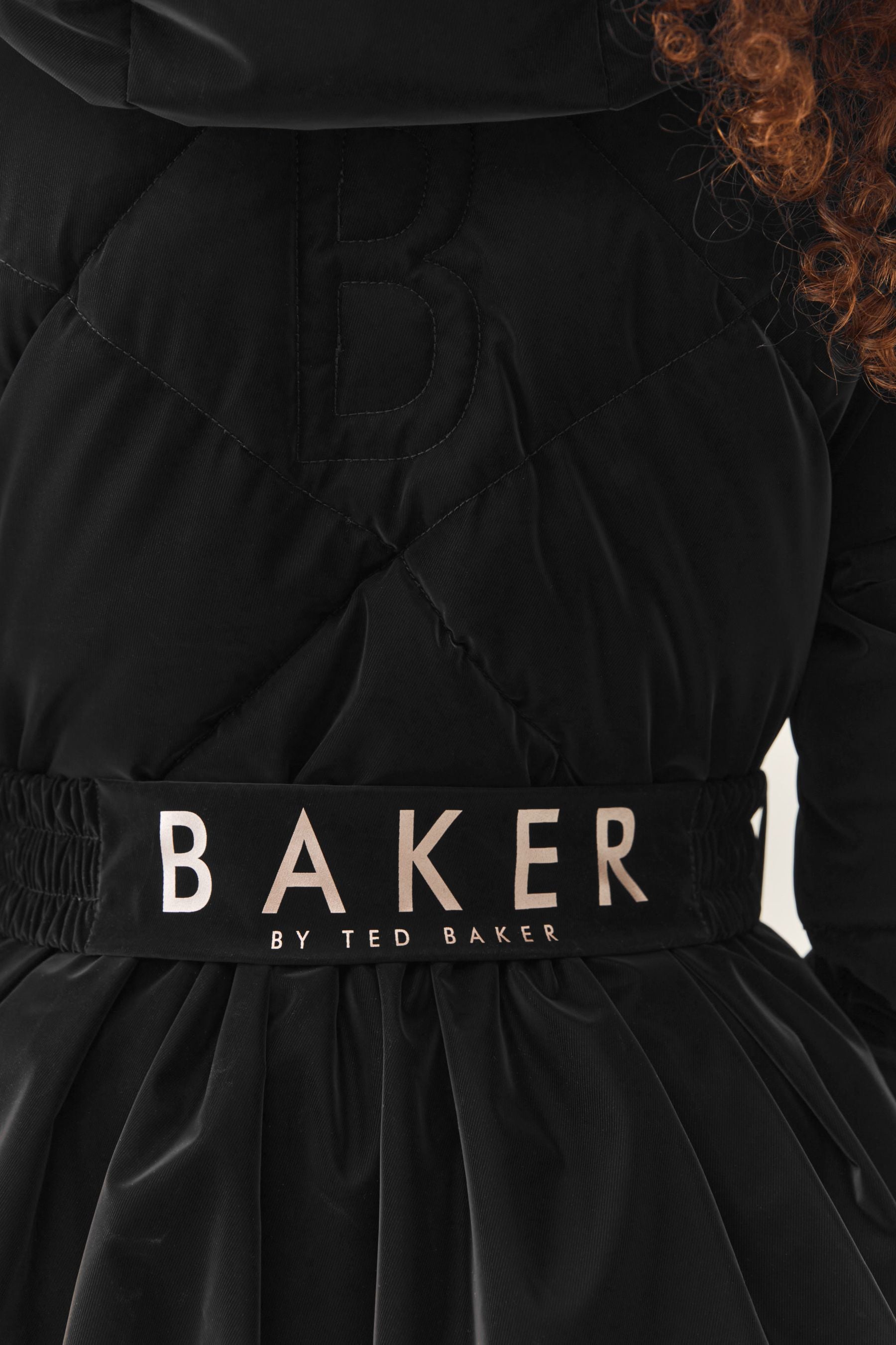 Black Baker by Ted Baker Shower Resistant Black Velvet Skirted Black Coat