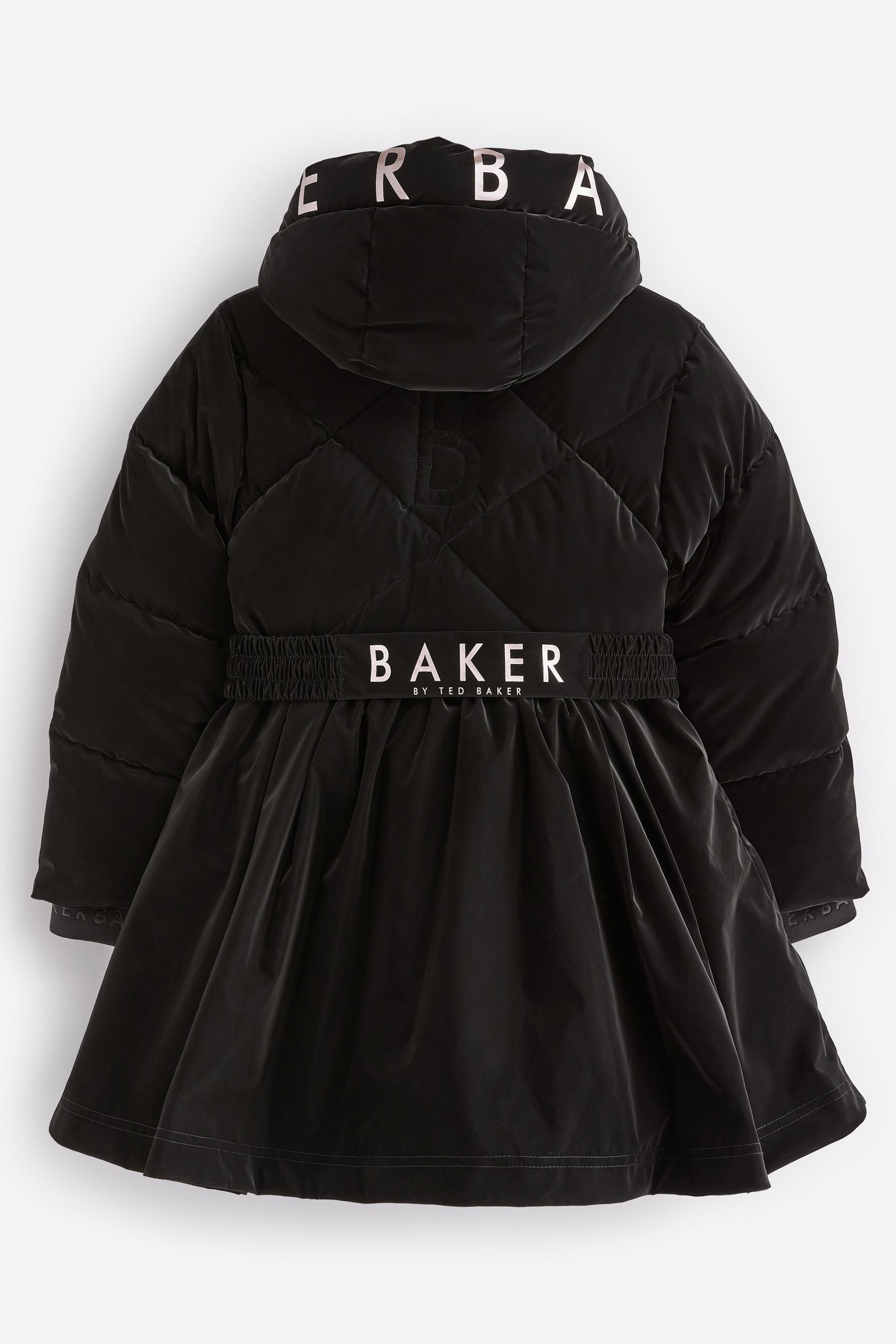 Black Baker by Ted Baker Shower Resistant Black Velvet Skirted Black Coat