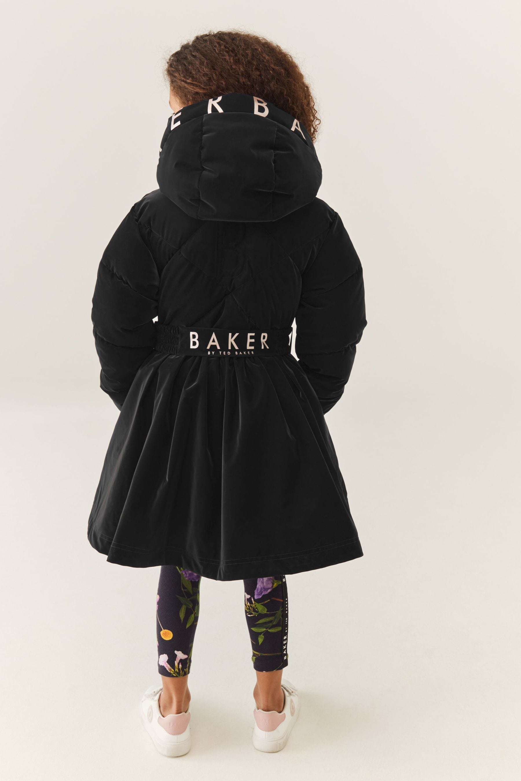 Black Baker by Ted Baker Shower Resistant Black Velvet Skirted Black Coat