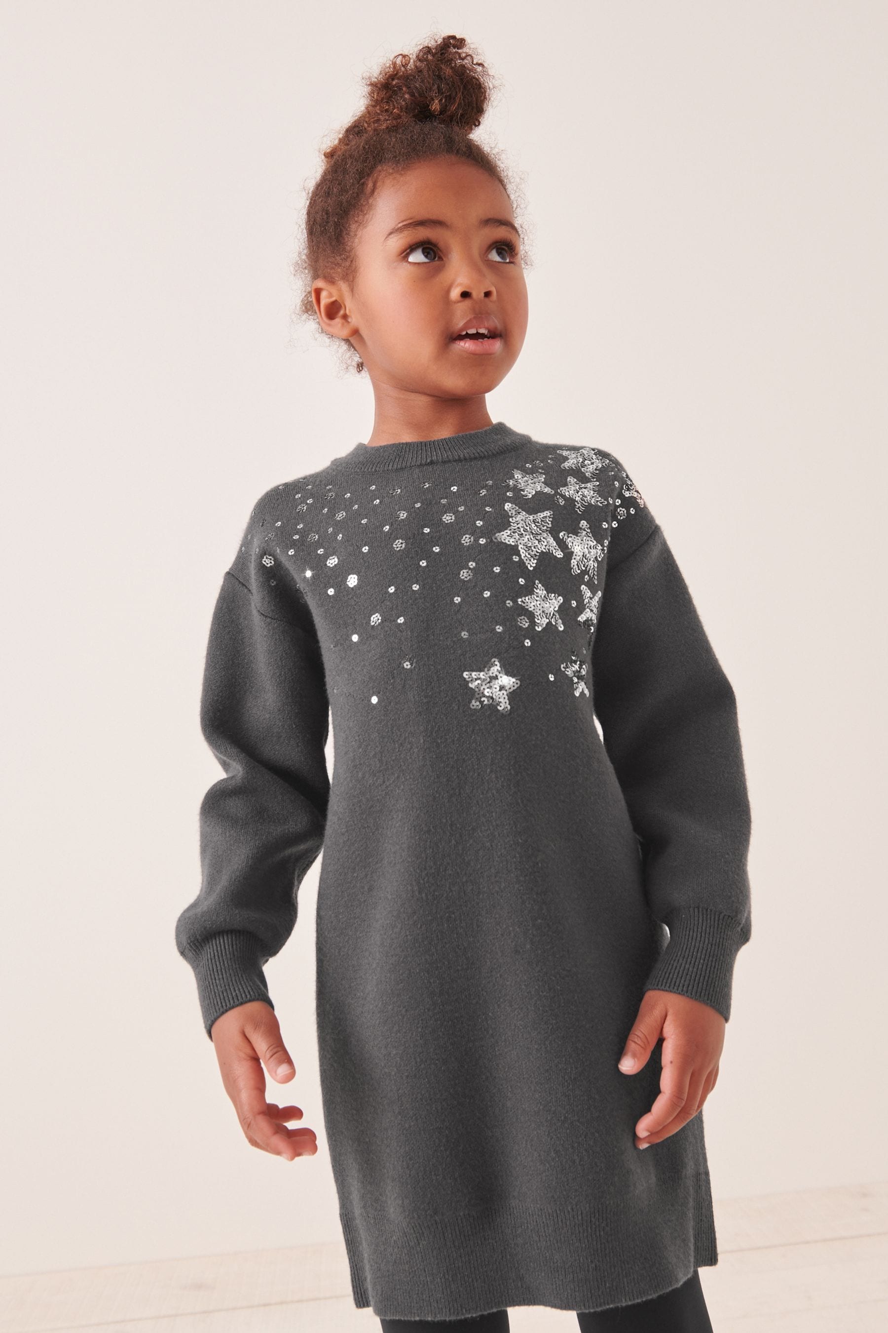 Grey Sequin Jumper Dress (3-16yrs)