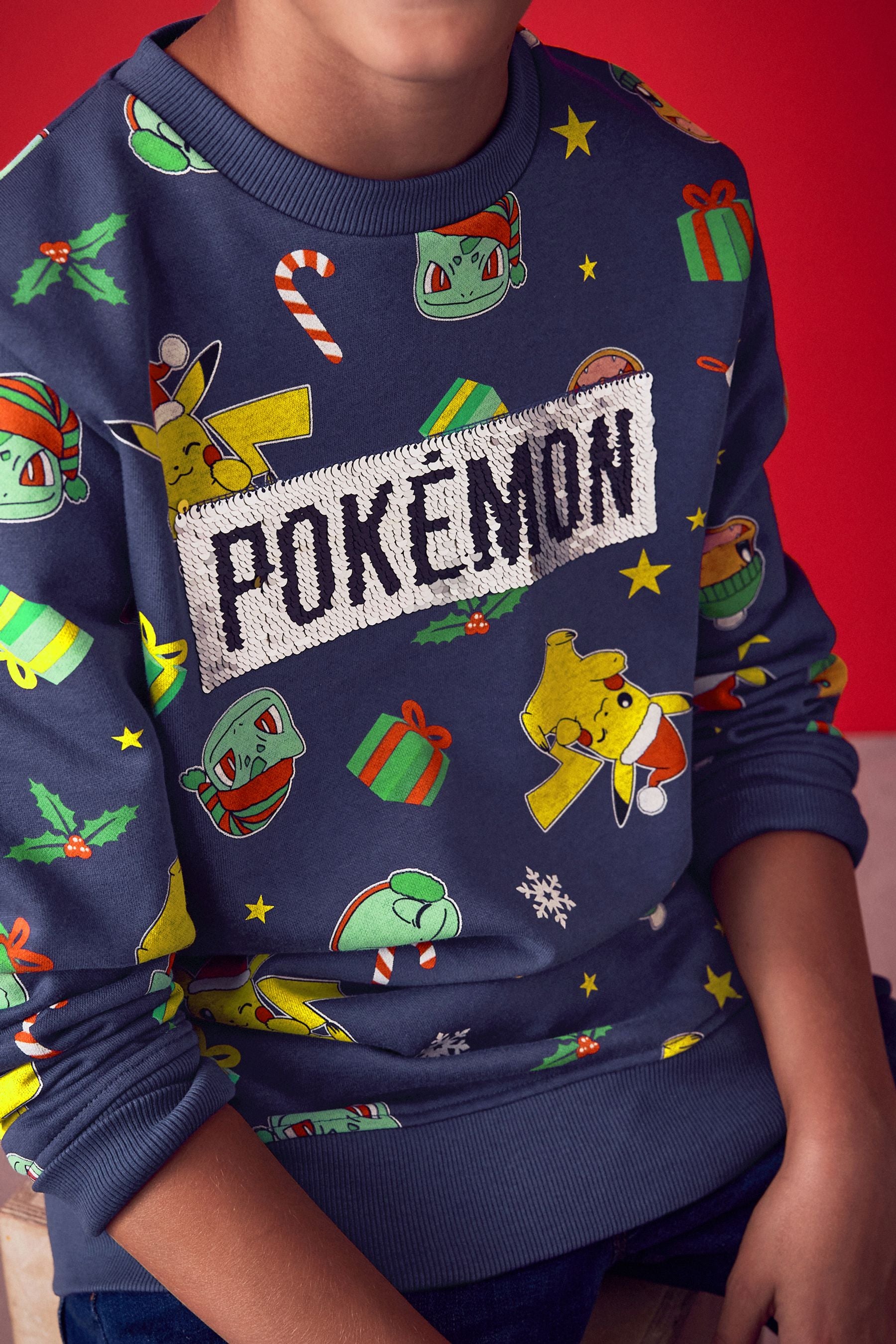 Navy Blue Christmas Pokémon License Crew Sweatshirt (3-16yrs)