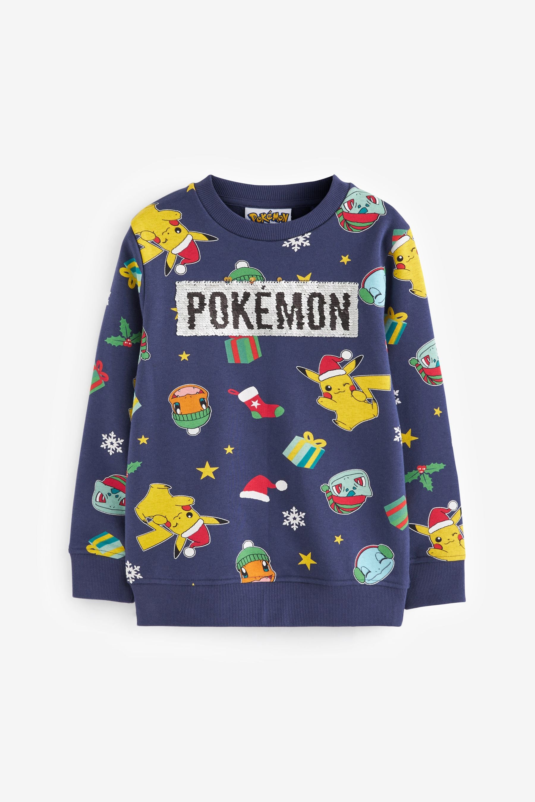 Navy Blue Christmas Pokémon License Crew Sweatshirt (3-16yrs)