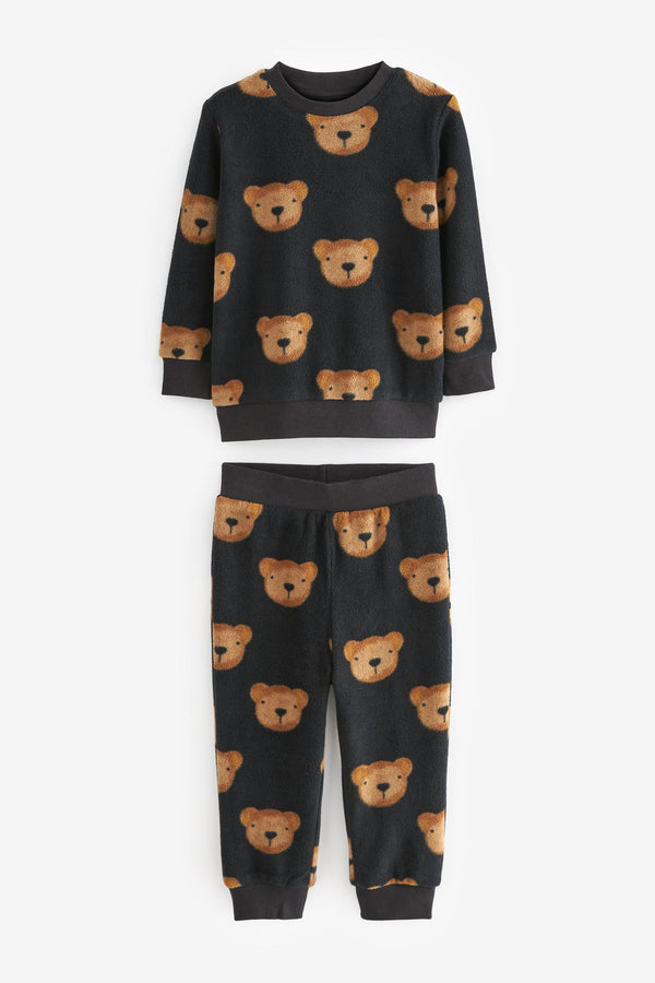 Black/Brown Bear Soft Touch Fleece with Elastane Pyjamas (9mths-8yrs)