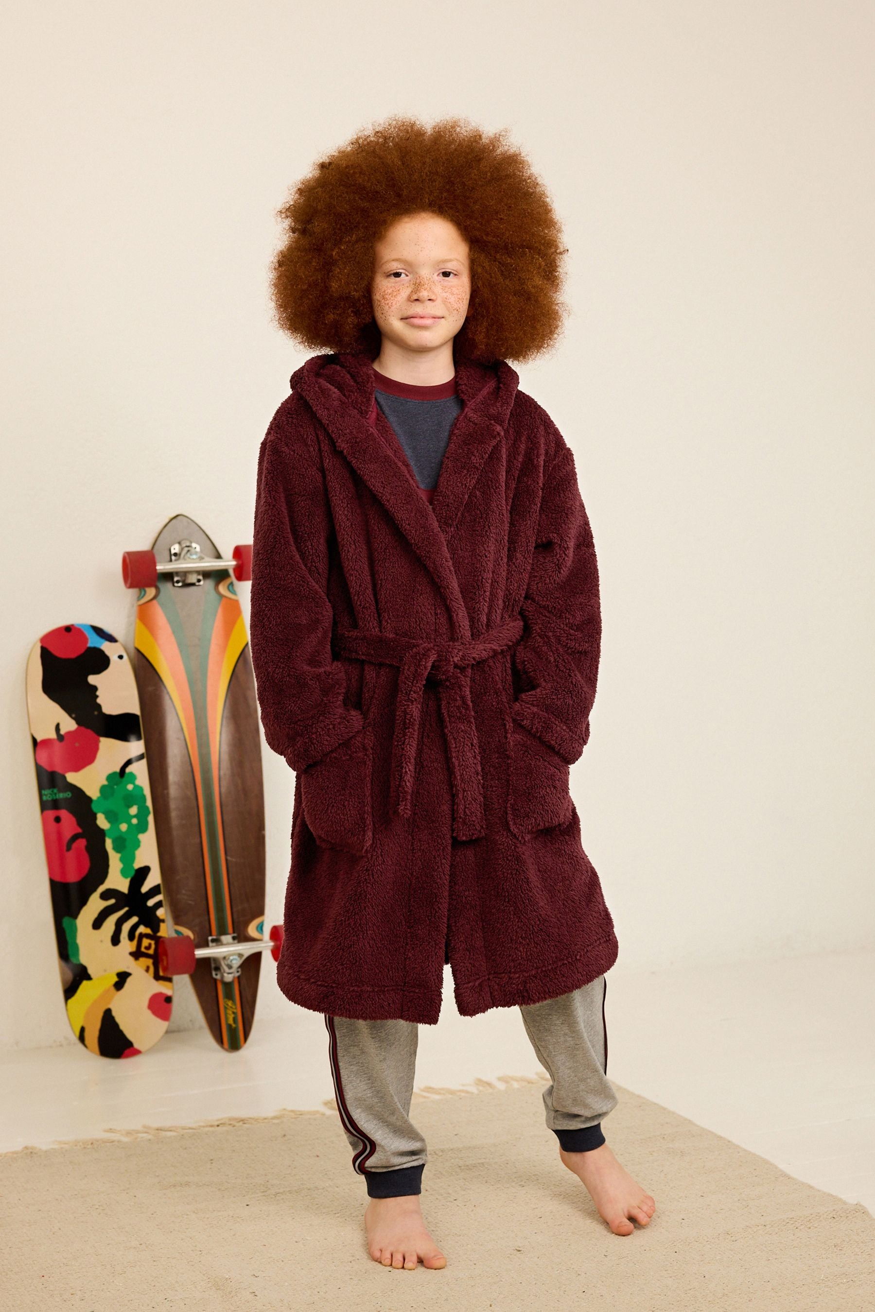 Burgundy Red Fleece Dressing Gown (2-16yrs)