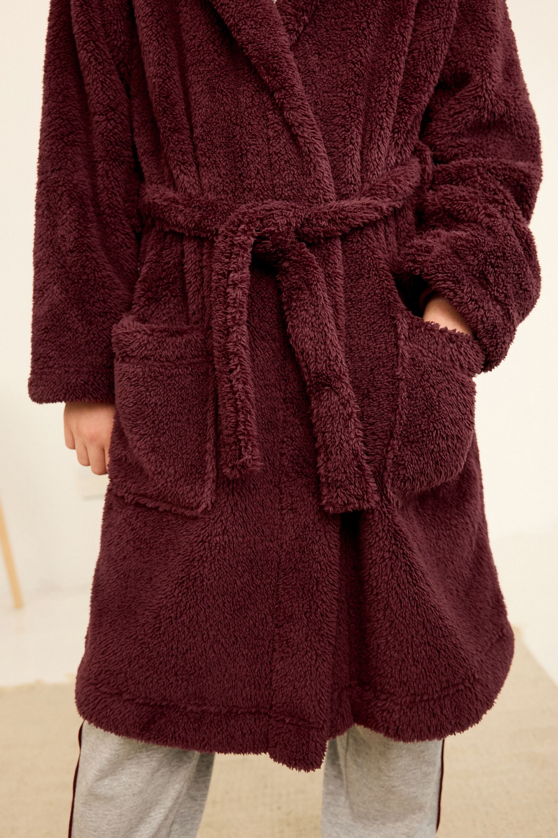 Burgundy Red Fleece Dressing Gown (2-16yrs)