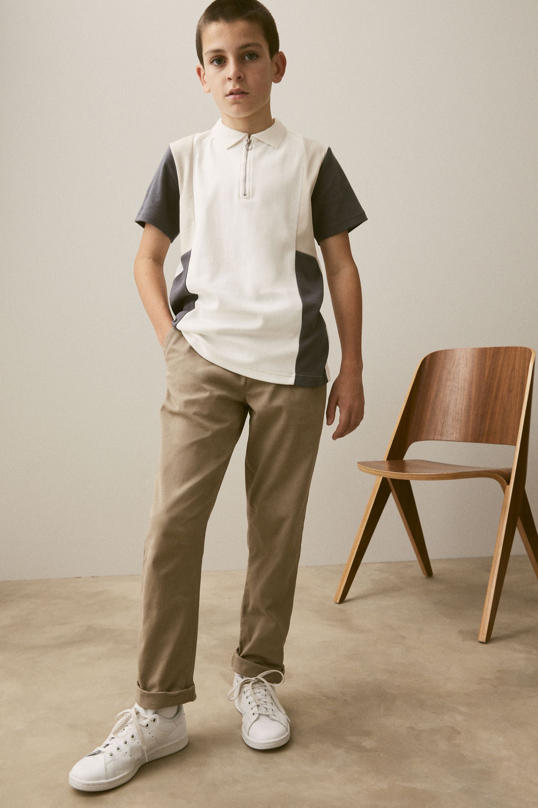 White/Grey Colourblock Short Sleeve Polo Shirt (3-16yrs)