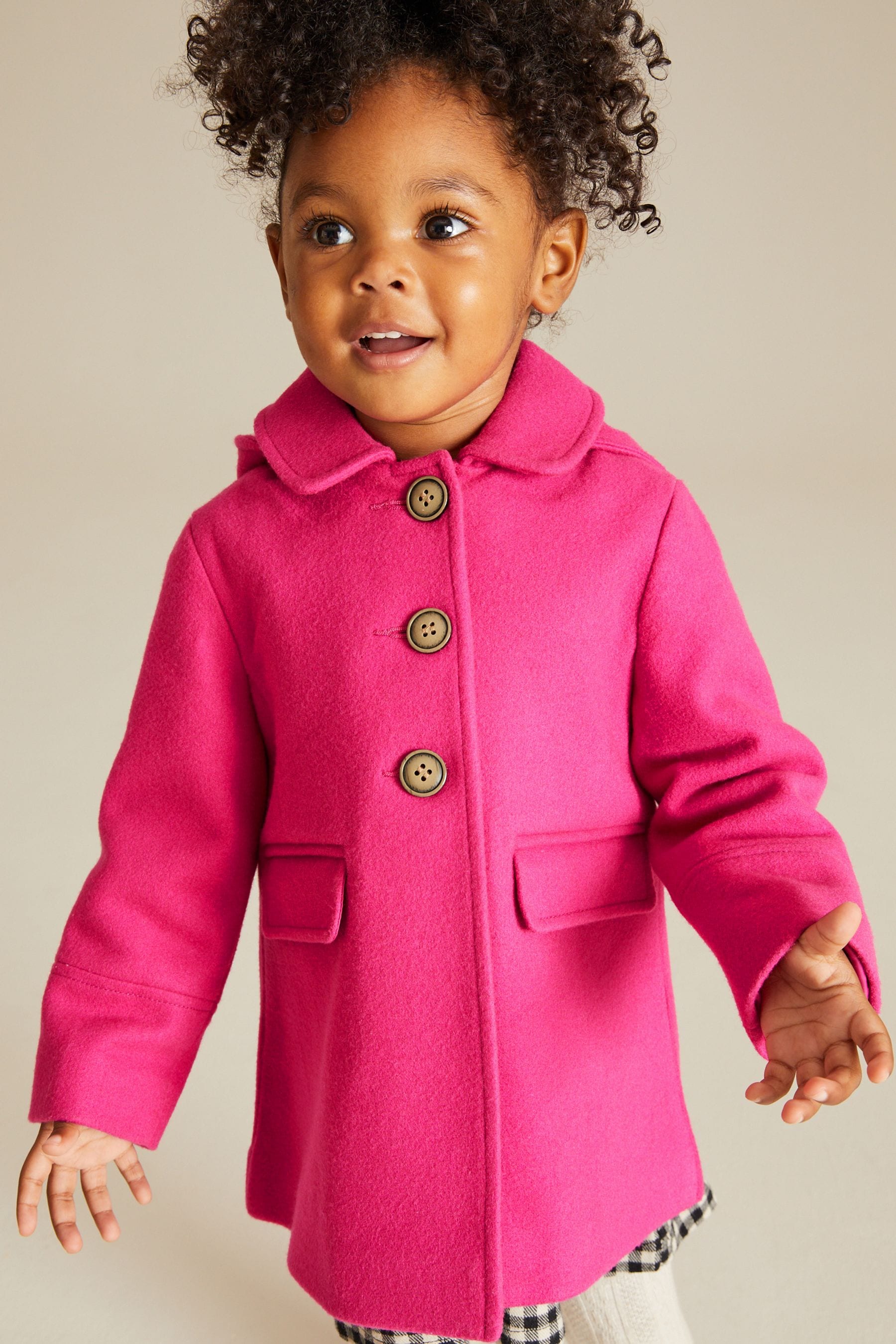 Bright Pink Wool Mix Coat (3mths-7yrs)