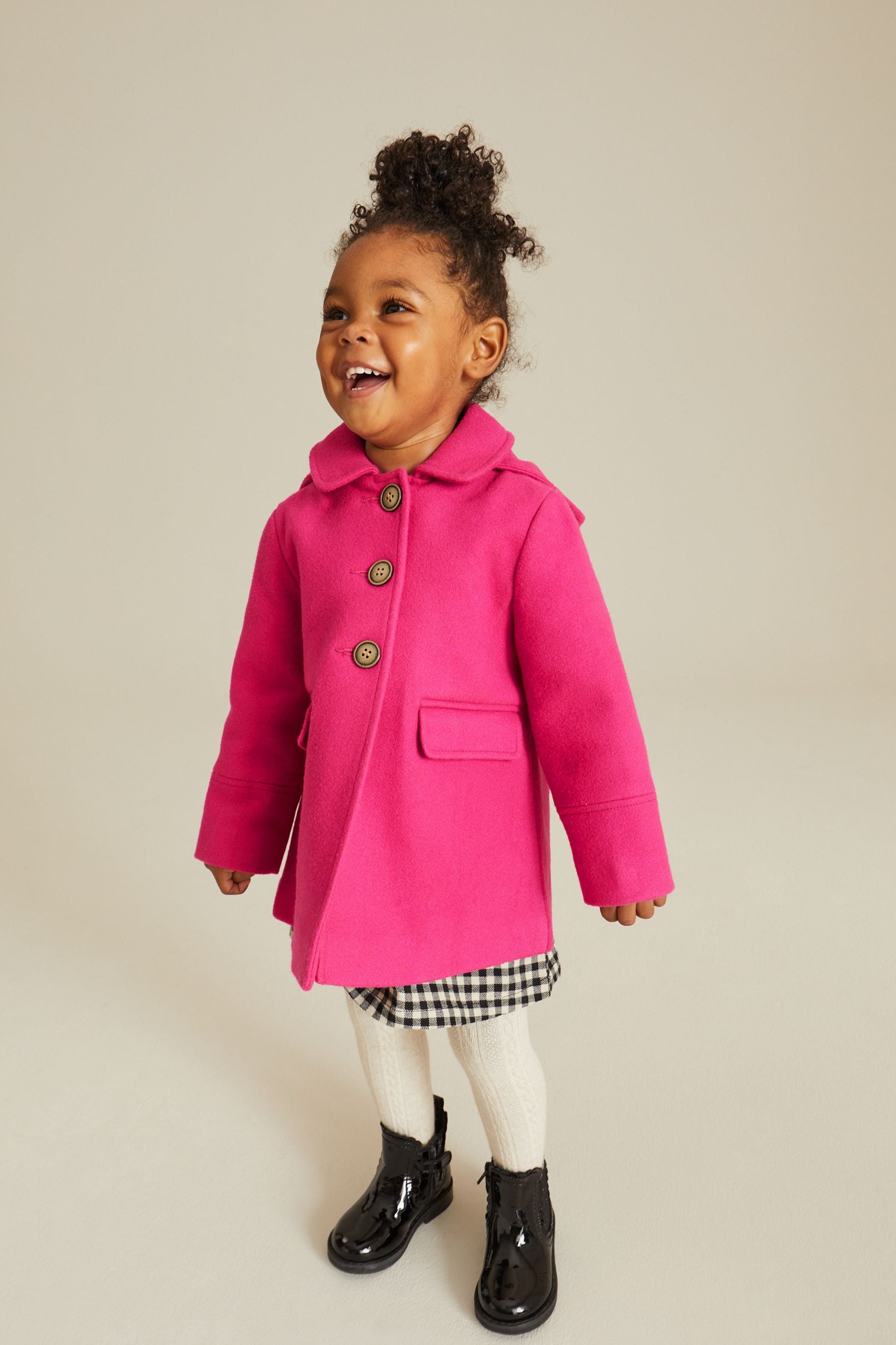 Bright Pink Wool Mix Coat (3mths-7yrs)