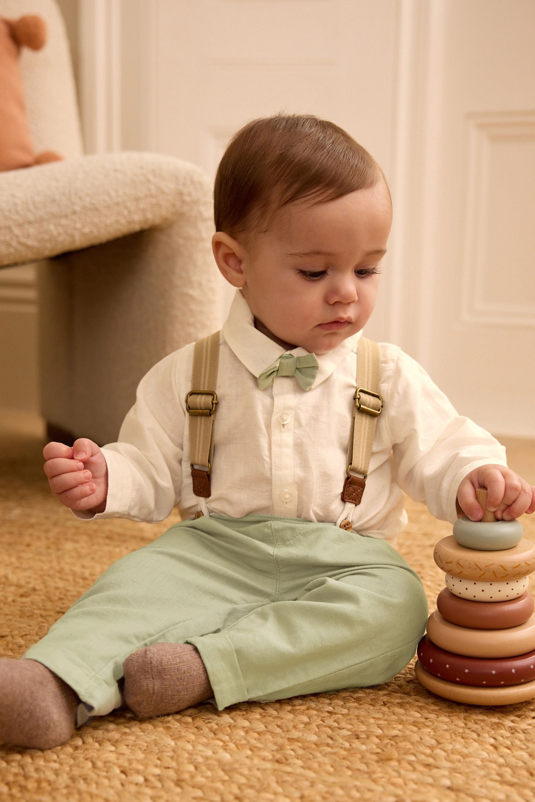 Sage Green Baby Shirt, Trousers and Braces 3 Piece Set (0mths-2yrs)