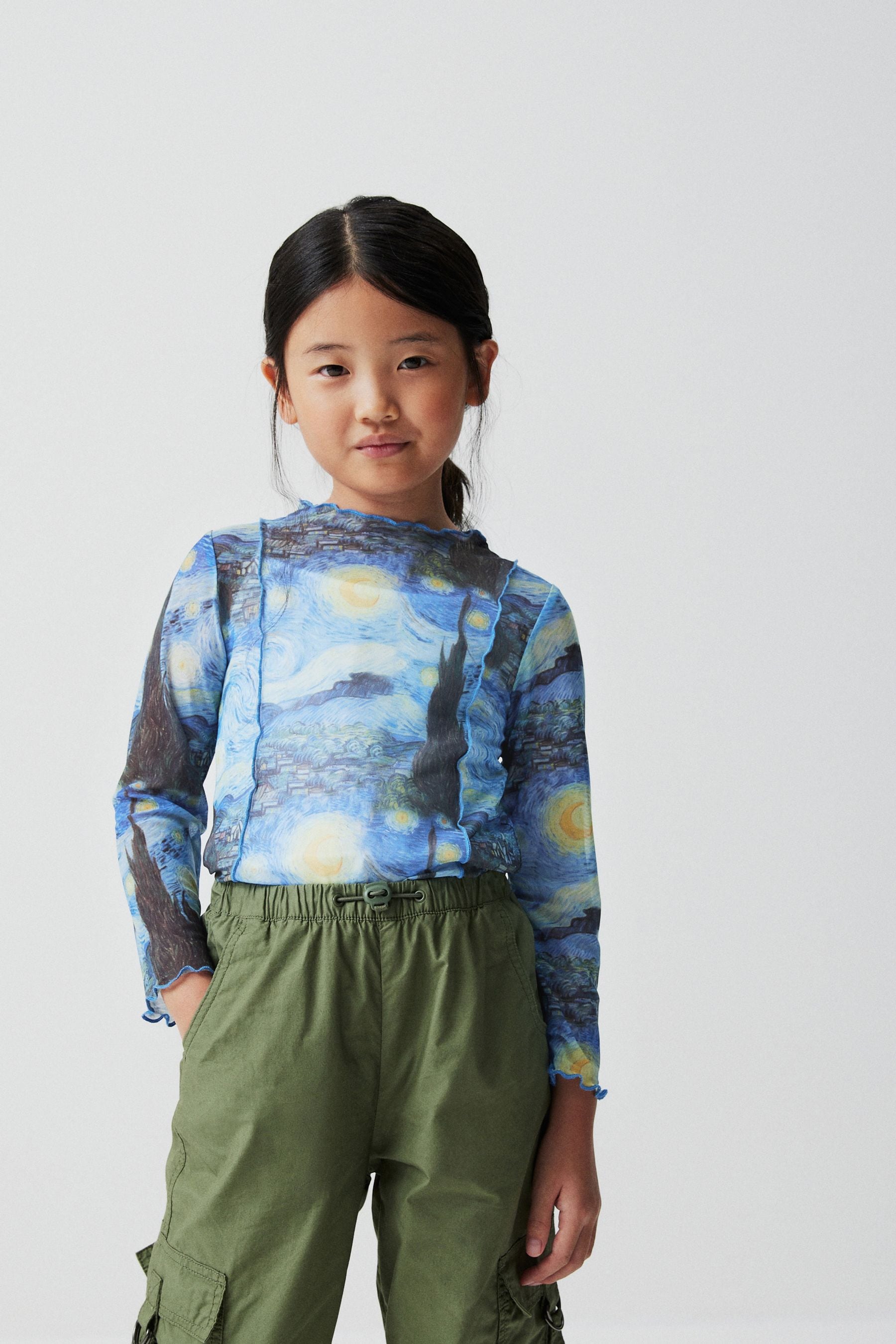 Vincent Van Gogh Blue Starry Night APOH Long Sleeve Mesh Top (3-16yrs)