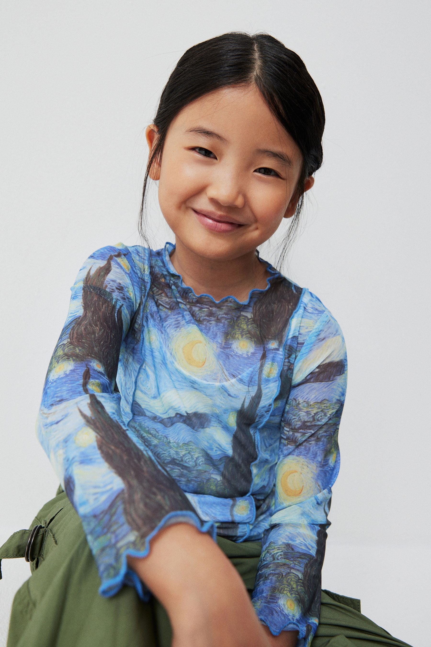 Vincent Van Gogh Blue Starry Night APOH Long Sleeve Mesh Top (3-16yrs)