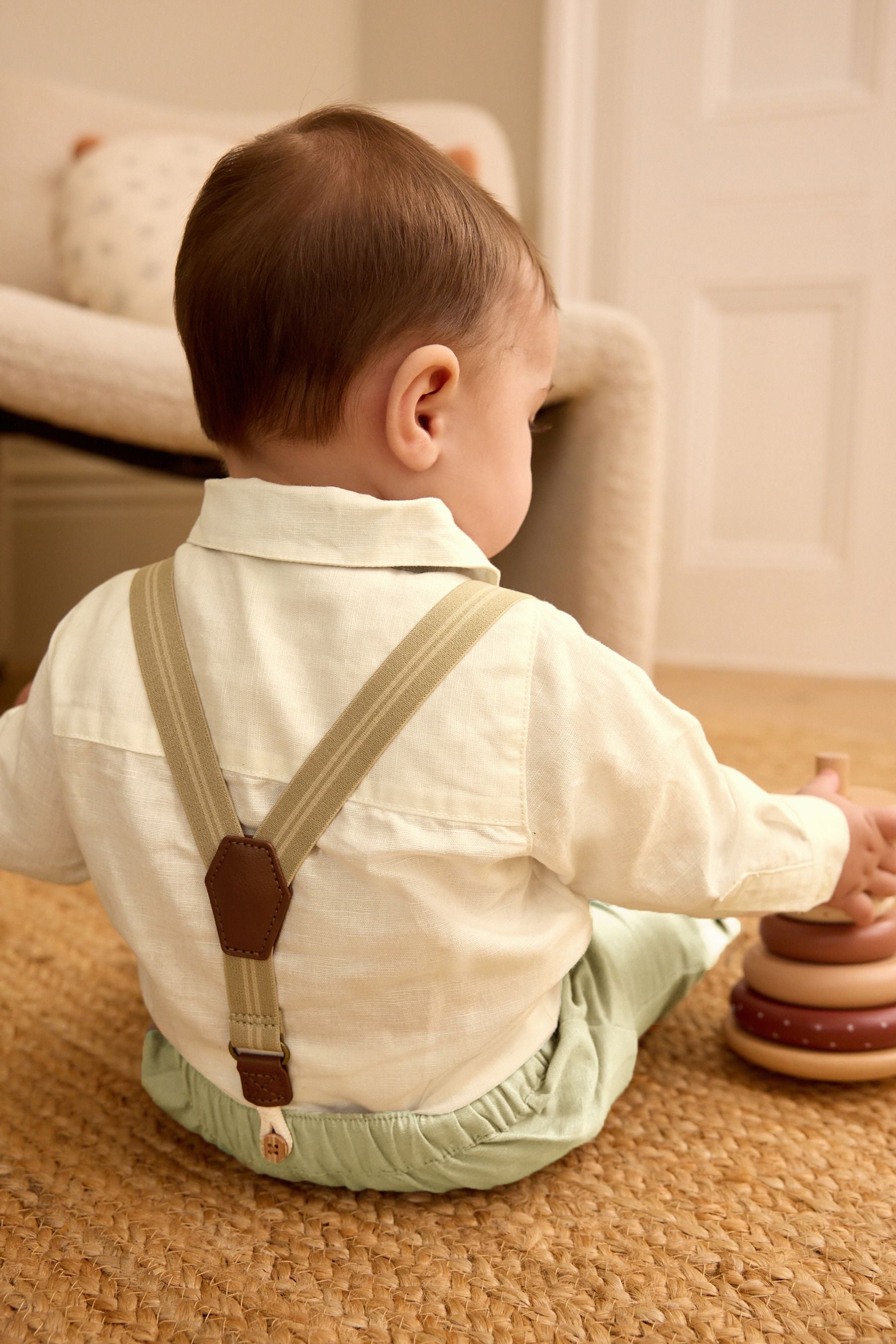 Sage Green Baby Shirt, Trousers and Braces 3 Piece Set (0mths-2yrs)