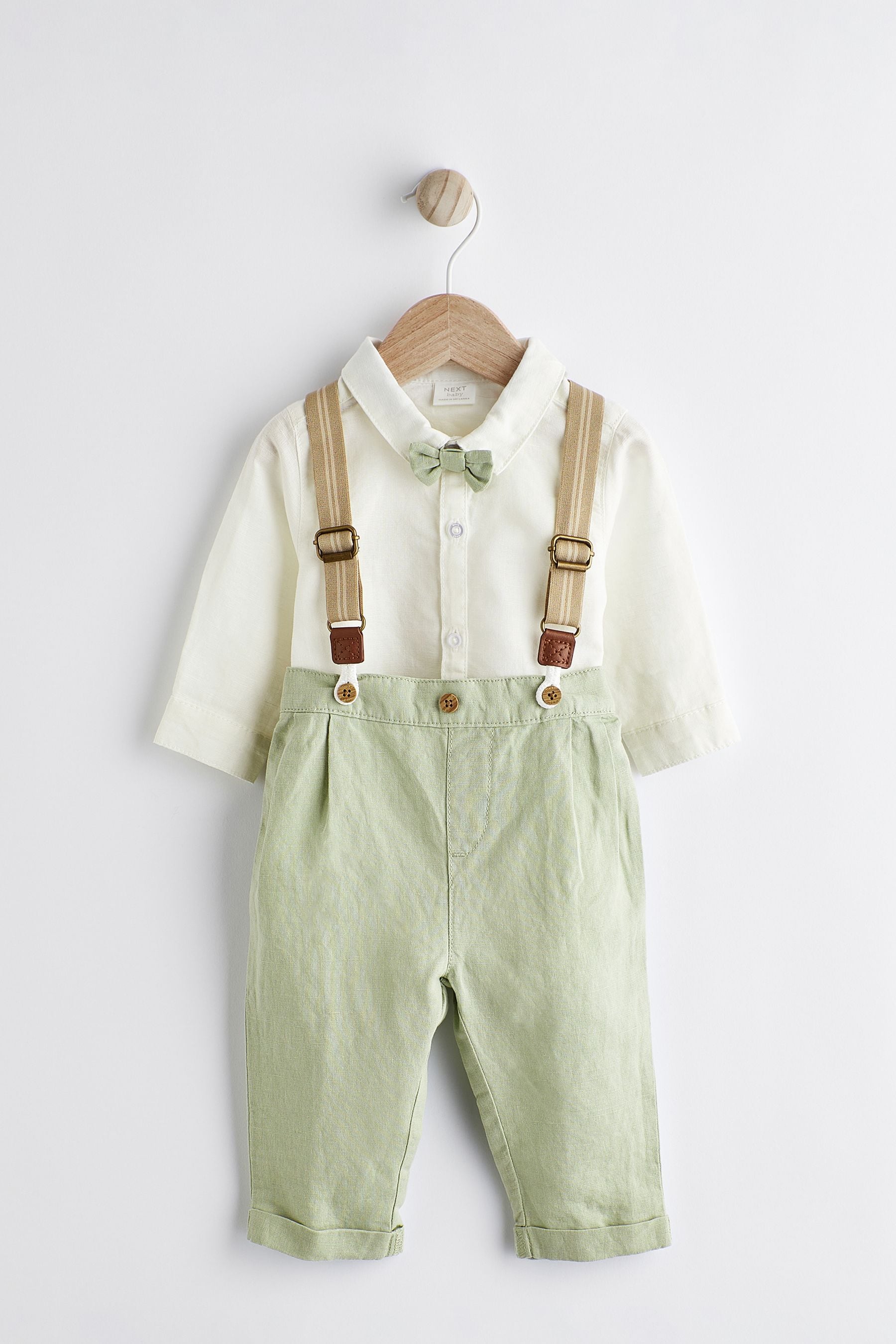 Sage Green Baby Shirt, Trousers and Braces 3 Piece Set (0mths-2yrs)