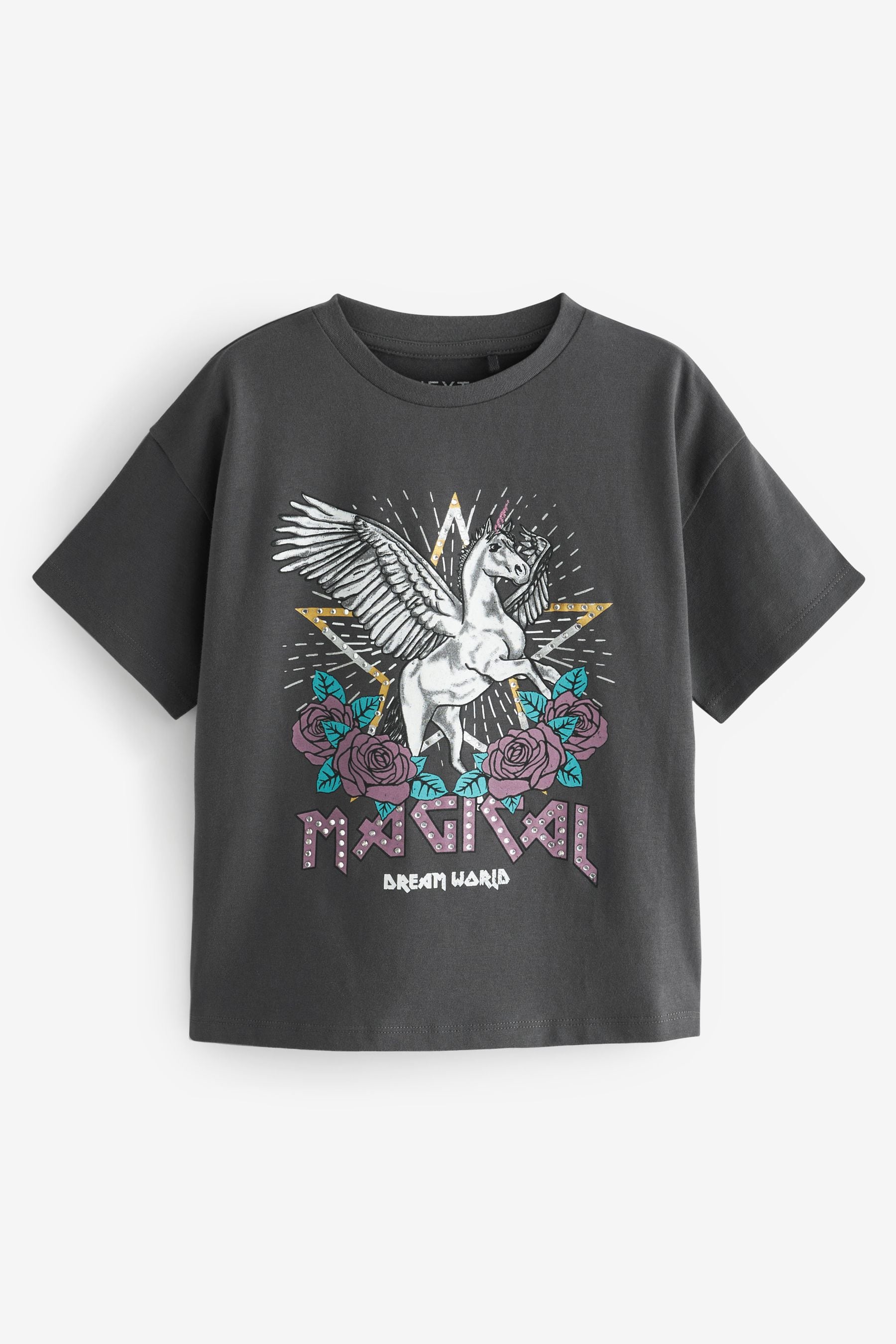 Grey Rhinestone Unicorn Graphic T-Shirt (3-16yrs)