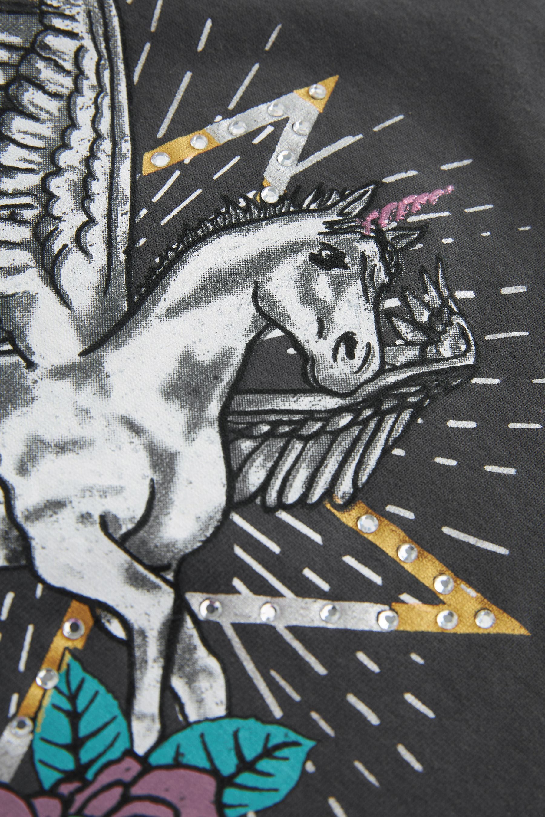 Grey Rhinestone Unicorn Graphic T-Shirt (3-16yrs)