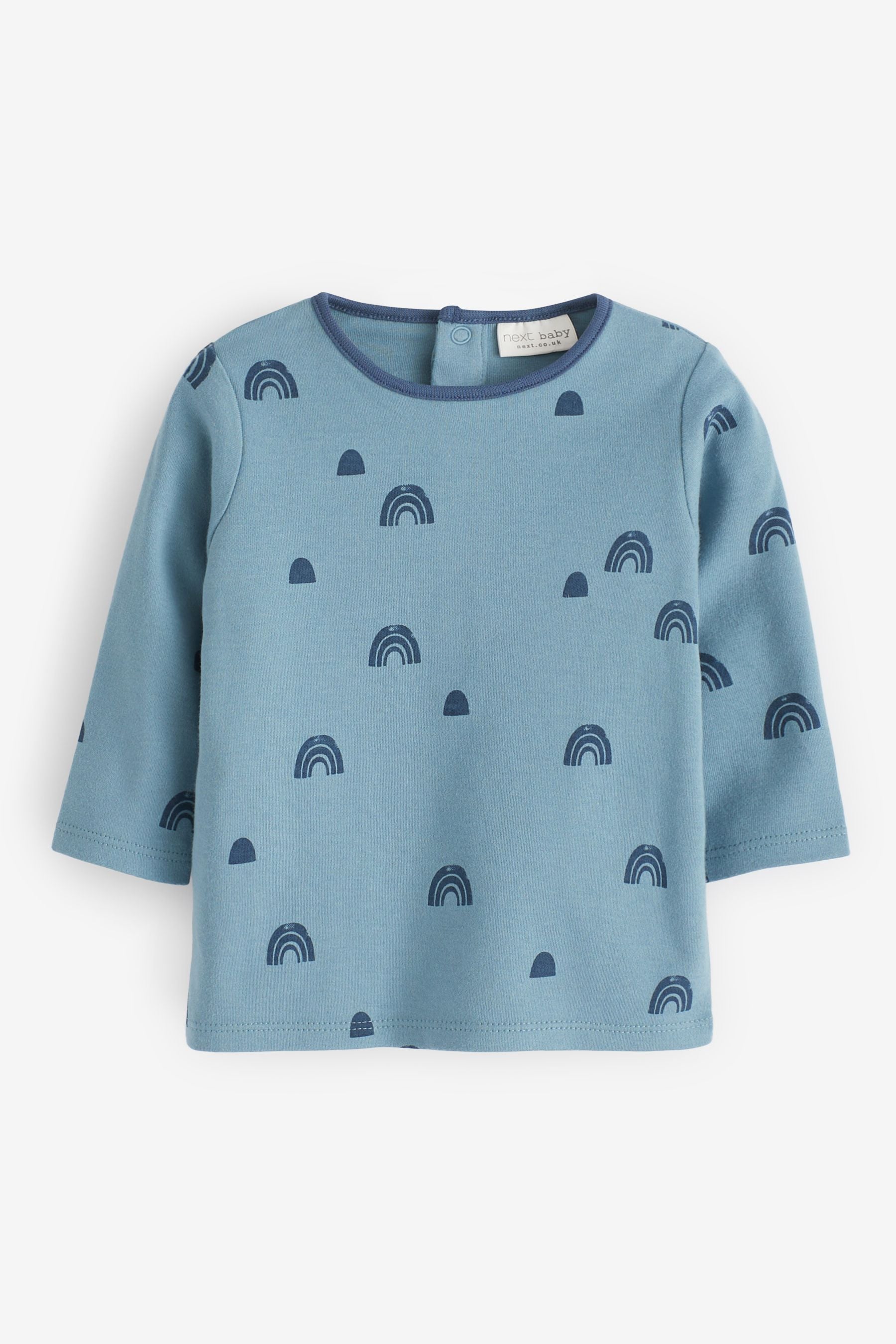 Blue Mini Print Baby 3 Pack Long Sleeve T-Shirts