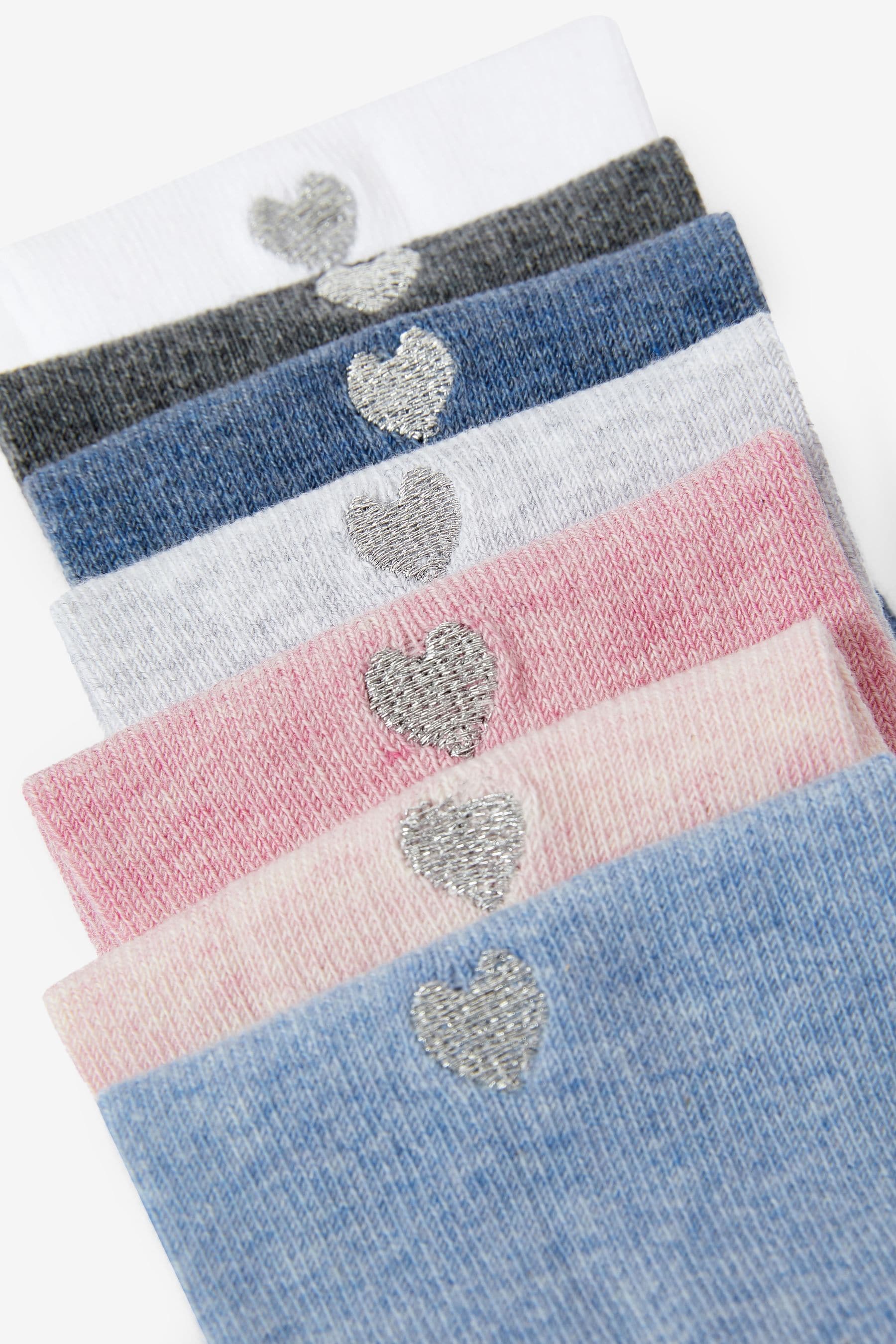 Multi 7 Pack Cotton Rich Heart Embroidered Ankle Socks