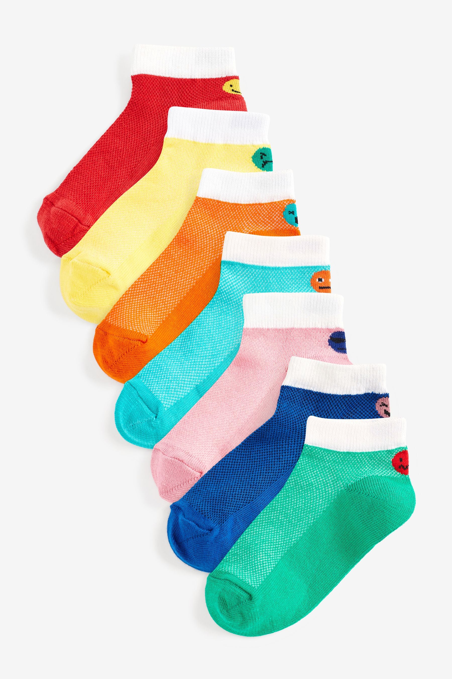 Red/Orange/Blue Faces 7 Pack Cotton Rich Trainer Socks