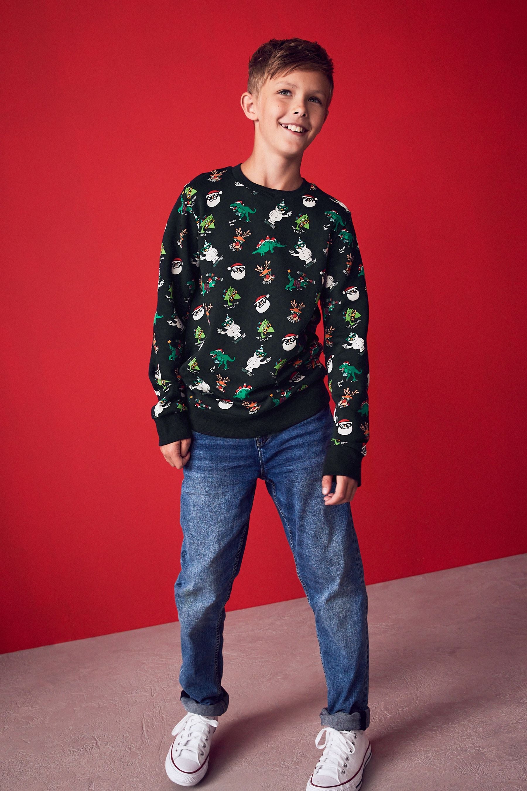 Navy Blue All Over Print Christmas Sweatshirt (3-16yrs)