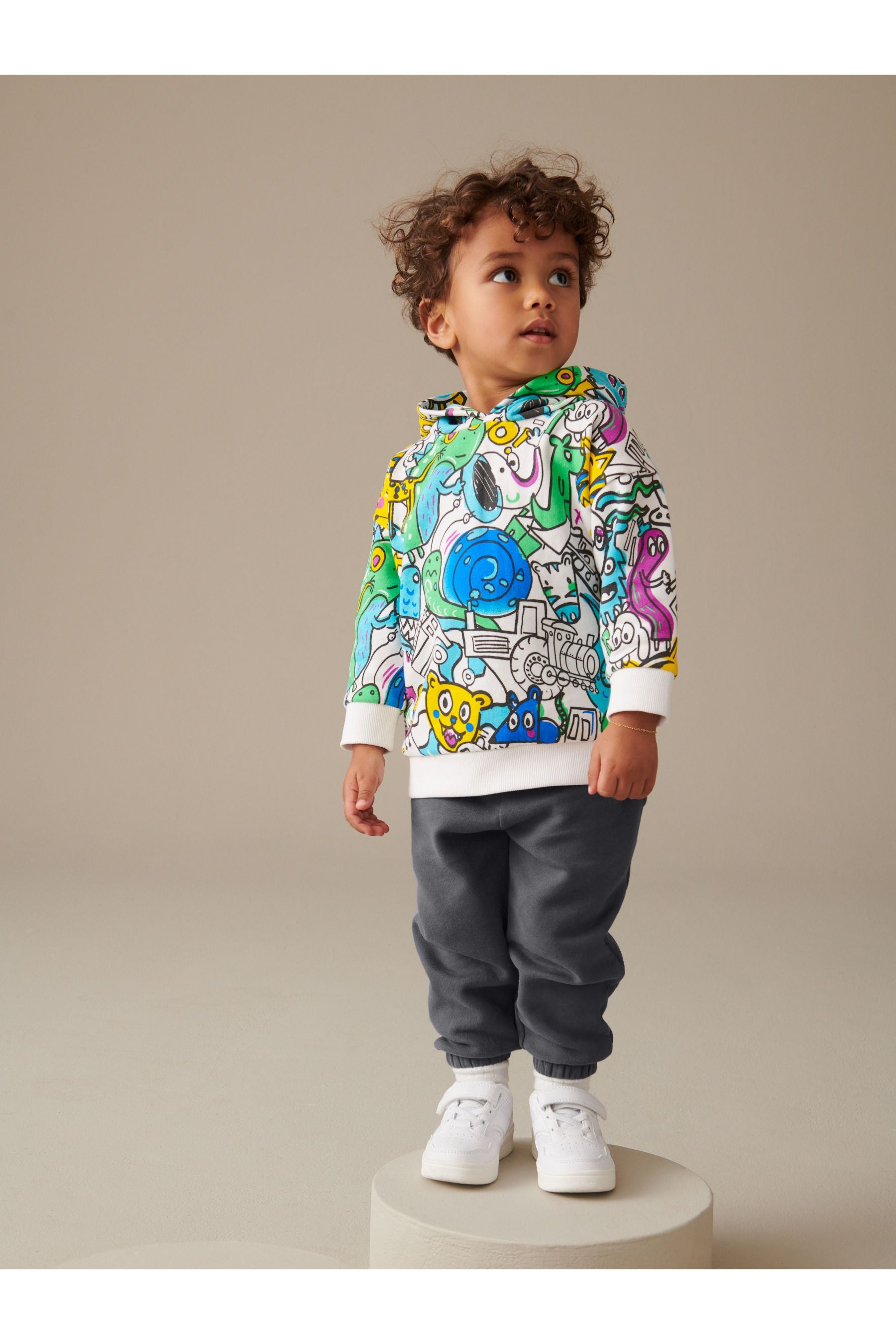 Blue/Charcoal Grey 2 Piece Graffiti Hoodie And Joggers Set (3mths-7yrs)