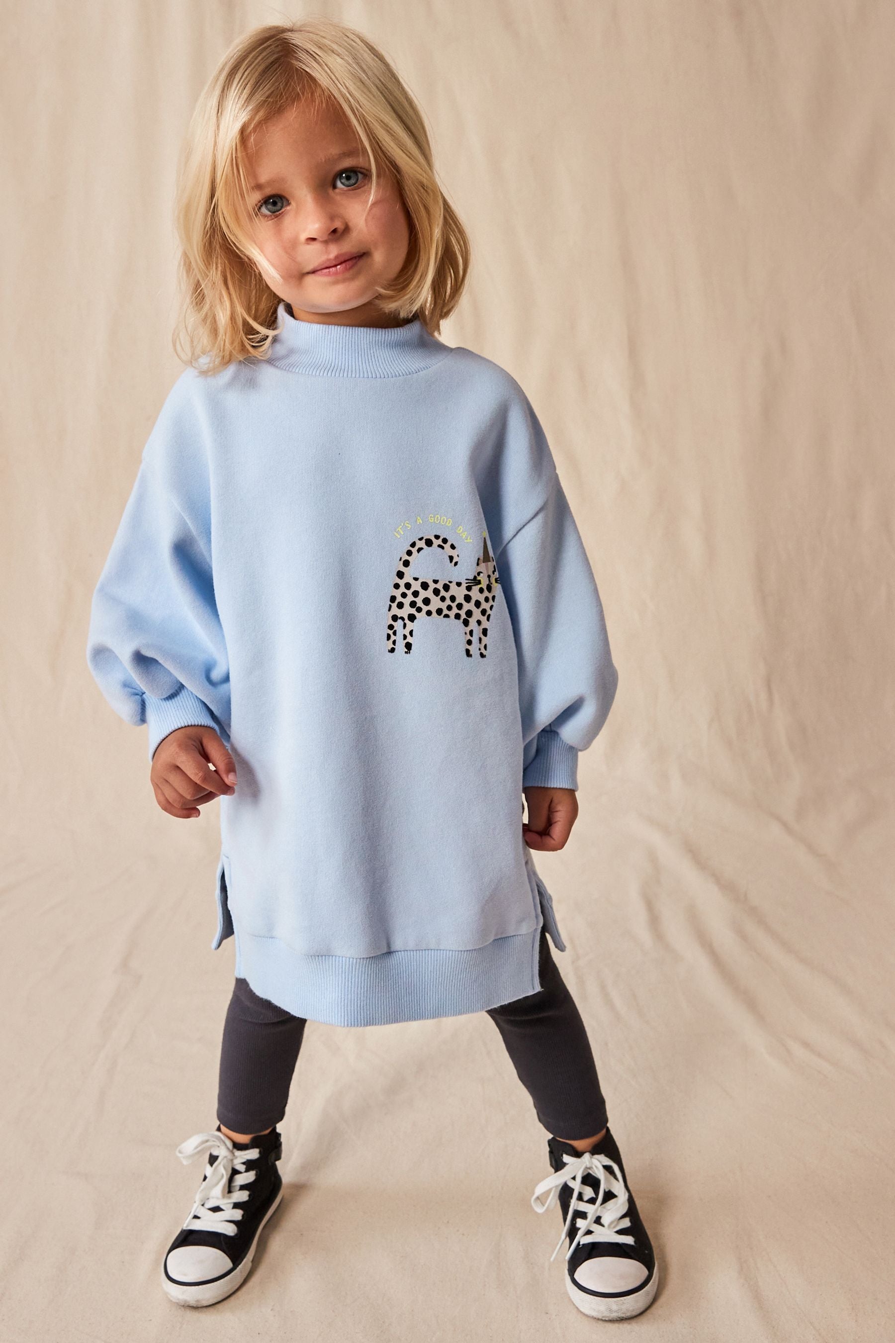 Blue Long Sleeve Sweat Dress (3mths-7yrs)