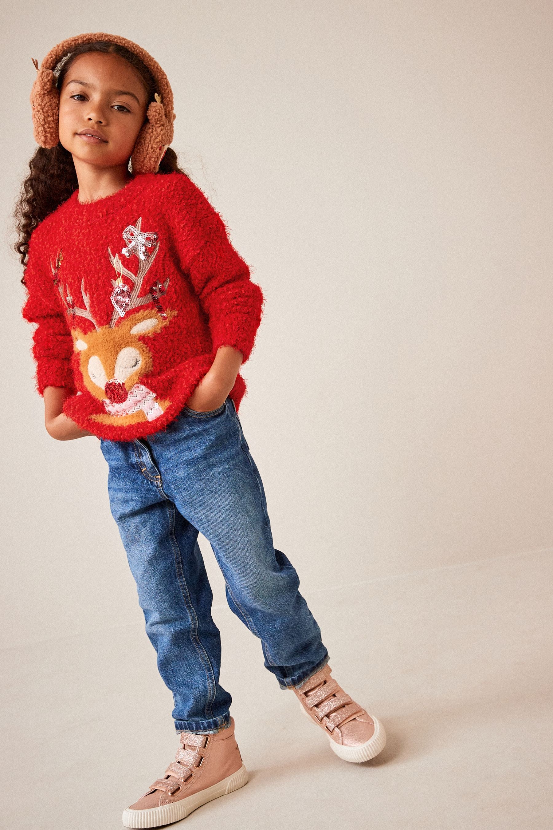 Red Reindeer Christmas Jumper (3-16yrs)