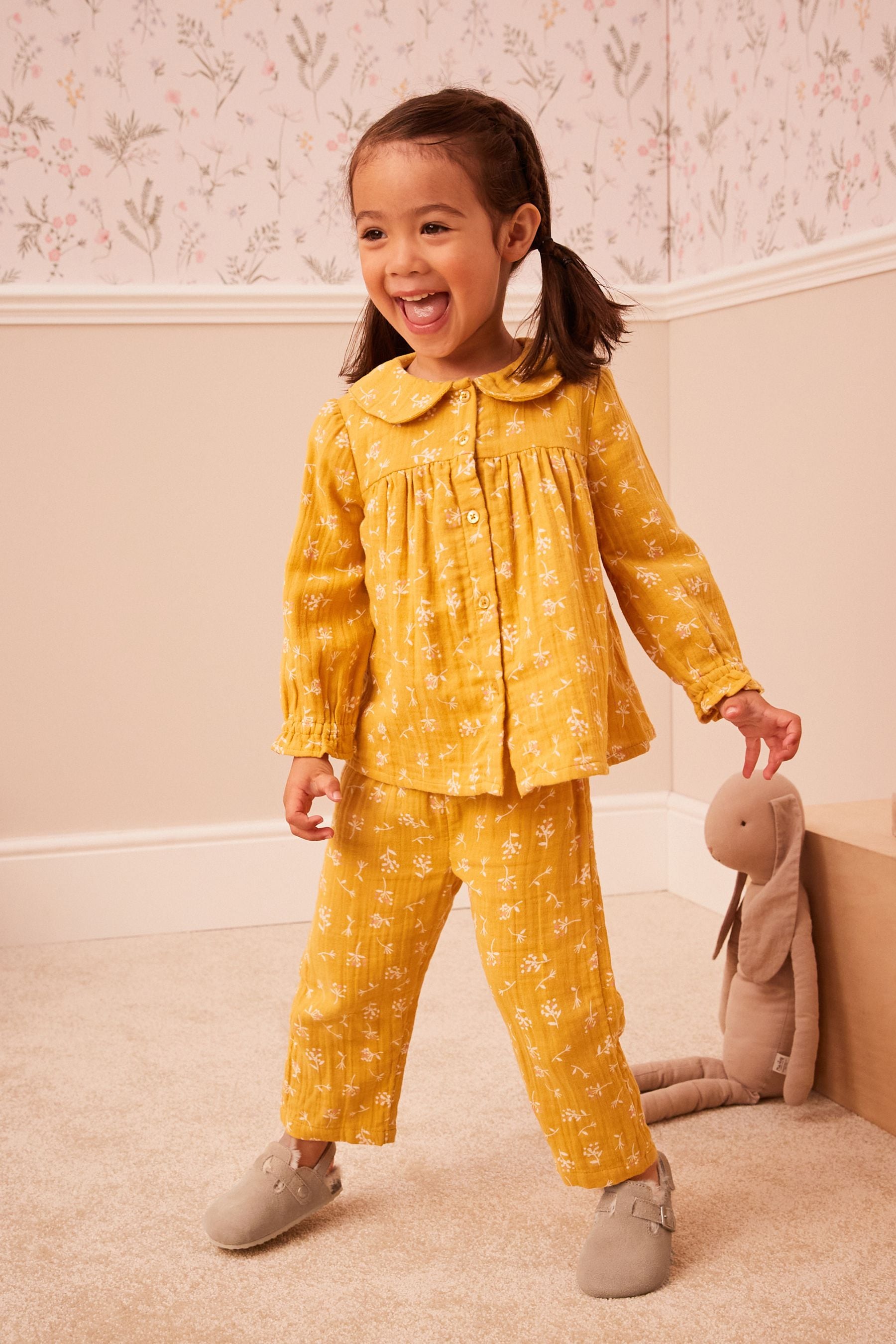 Yellow Floral Button Through Pyjamas (9mths-10yrs)